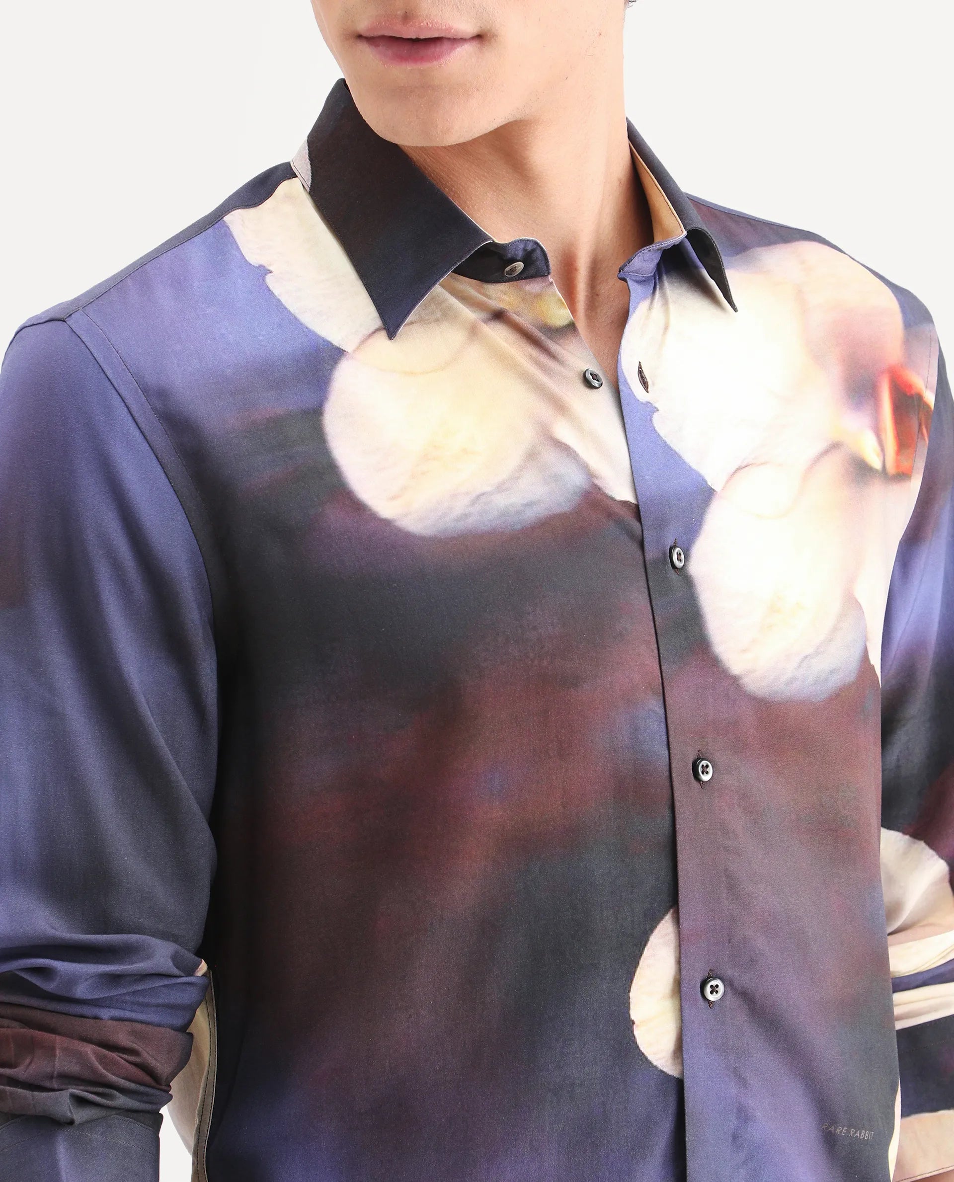 Rare Rabbit Men's Jemp 2 Purple Viscose Fabric Full Sleeve Spread Collar Regular Fit Floral Print Shirt