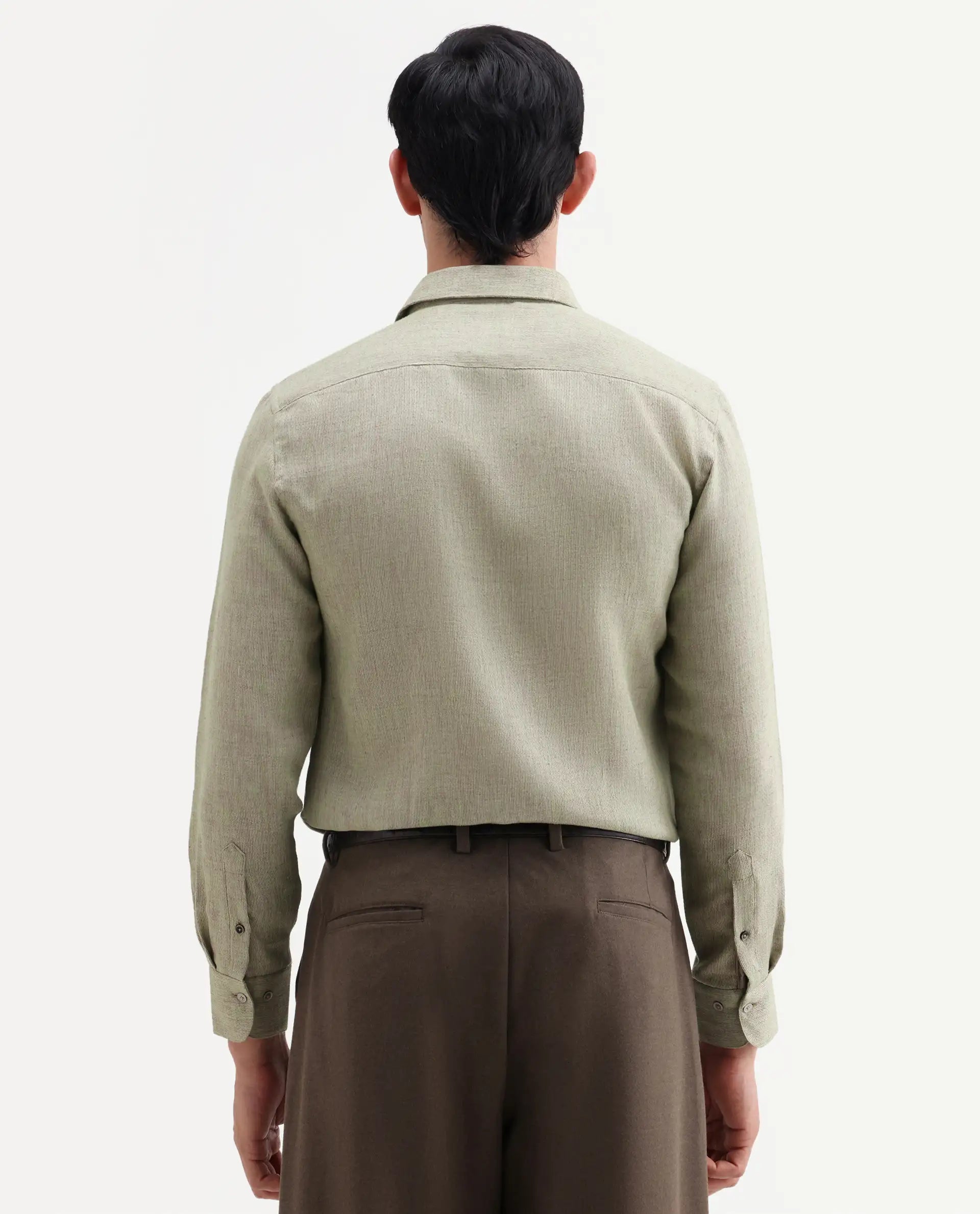 Rare Rabbit Men's Glet-26 Fluorescent Green Cotton Blend Fabric Full Sleeve Collared Regular Fit Plain Shirt