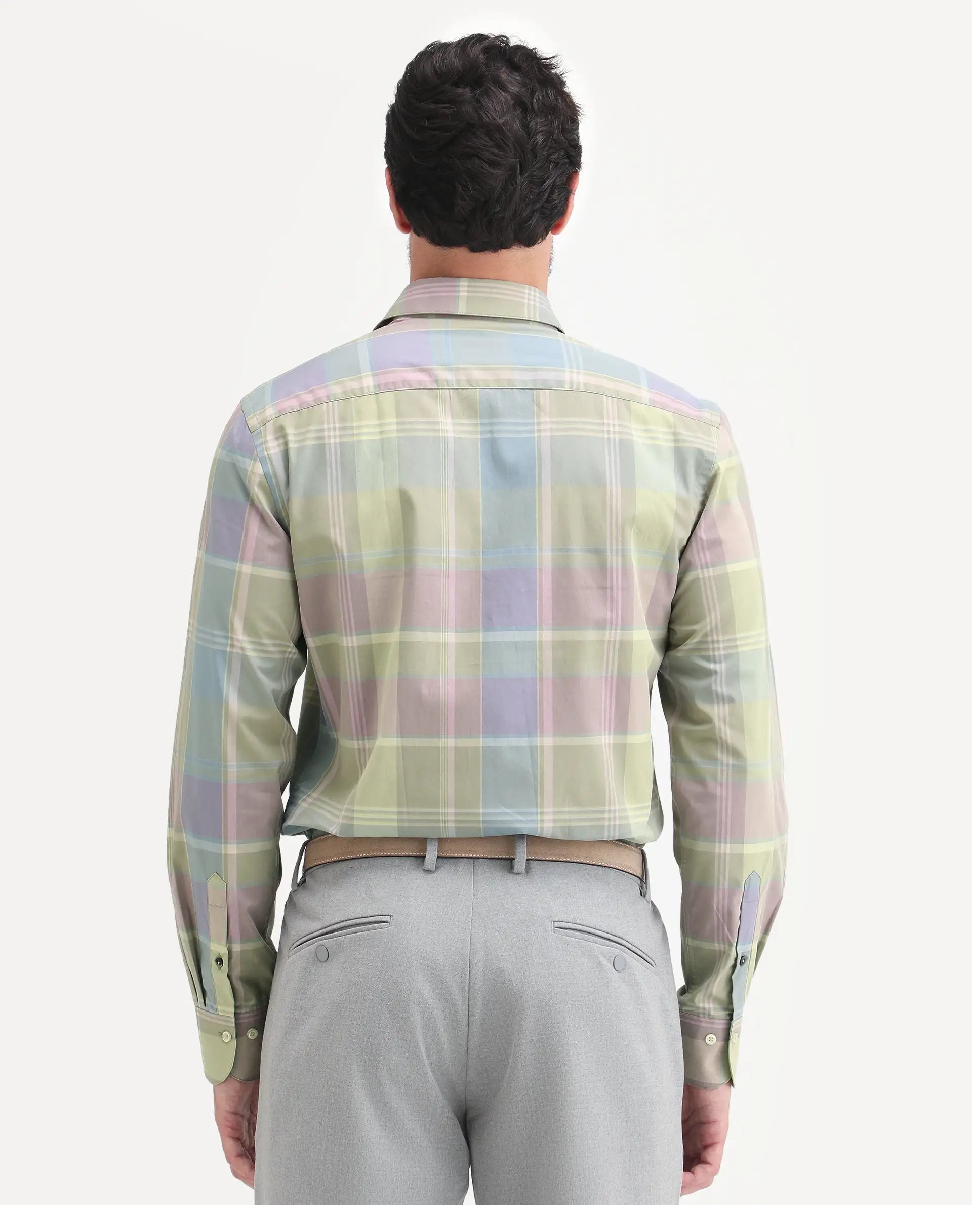 Rare Rabbit Men's Rizi Light Green Cotton Full Sleeve Spread Collar Regular Fit Checked Shirt