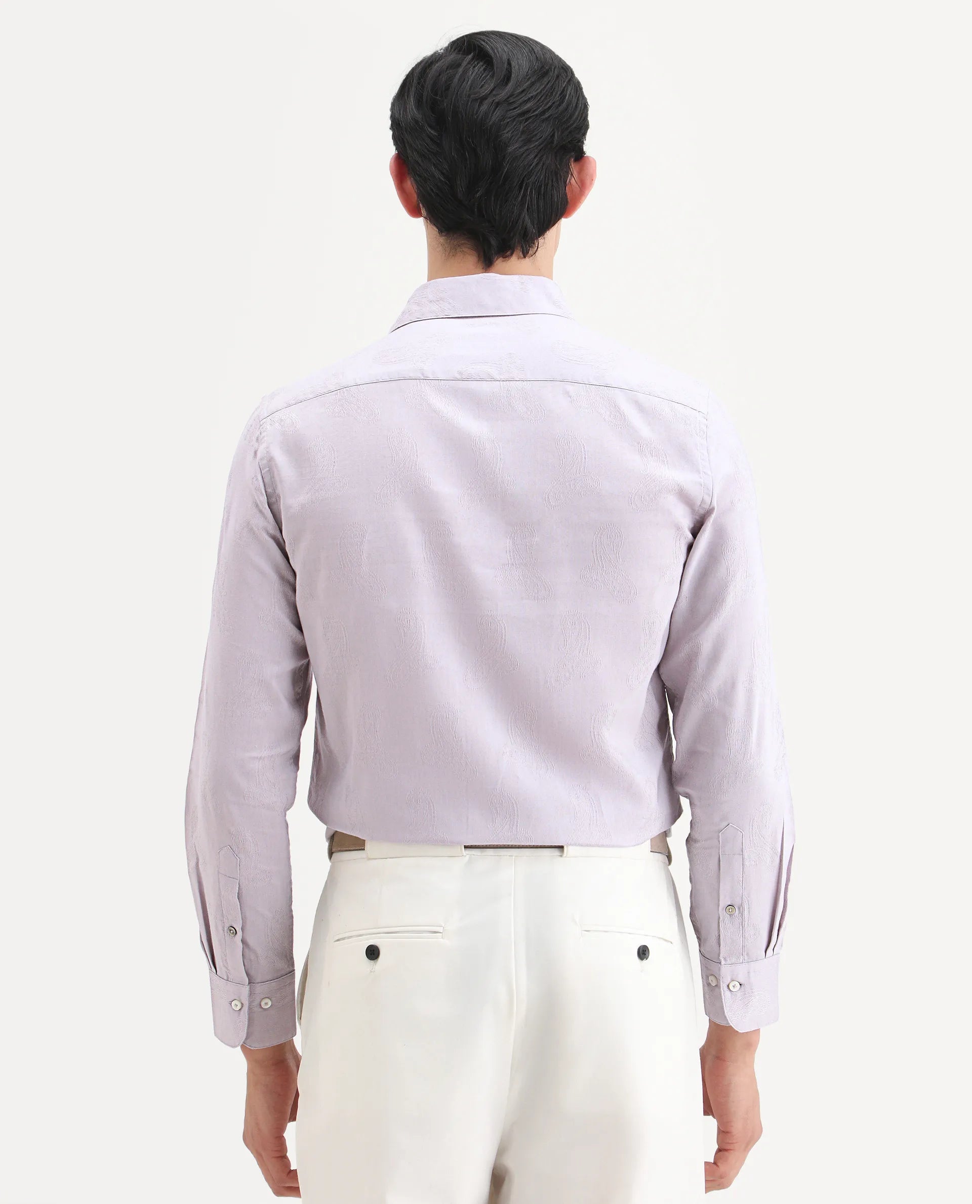 Rare Rabbit Men's Alvo Purple Viscose Fabric Full Sleeve Spread Collar Regular Fit Jacquard Shirt