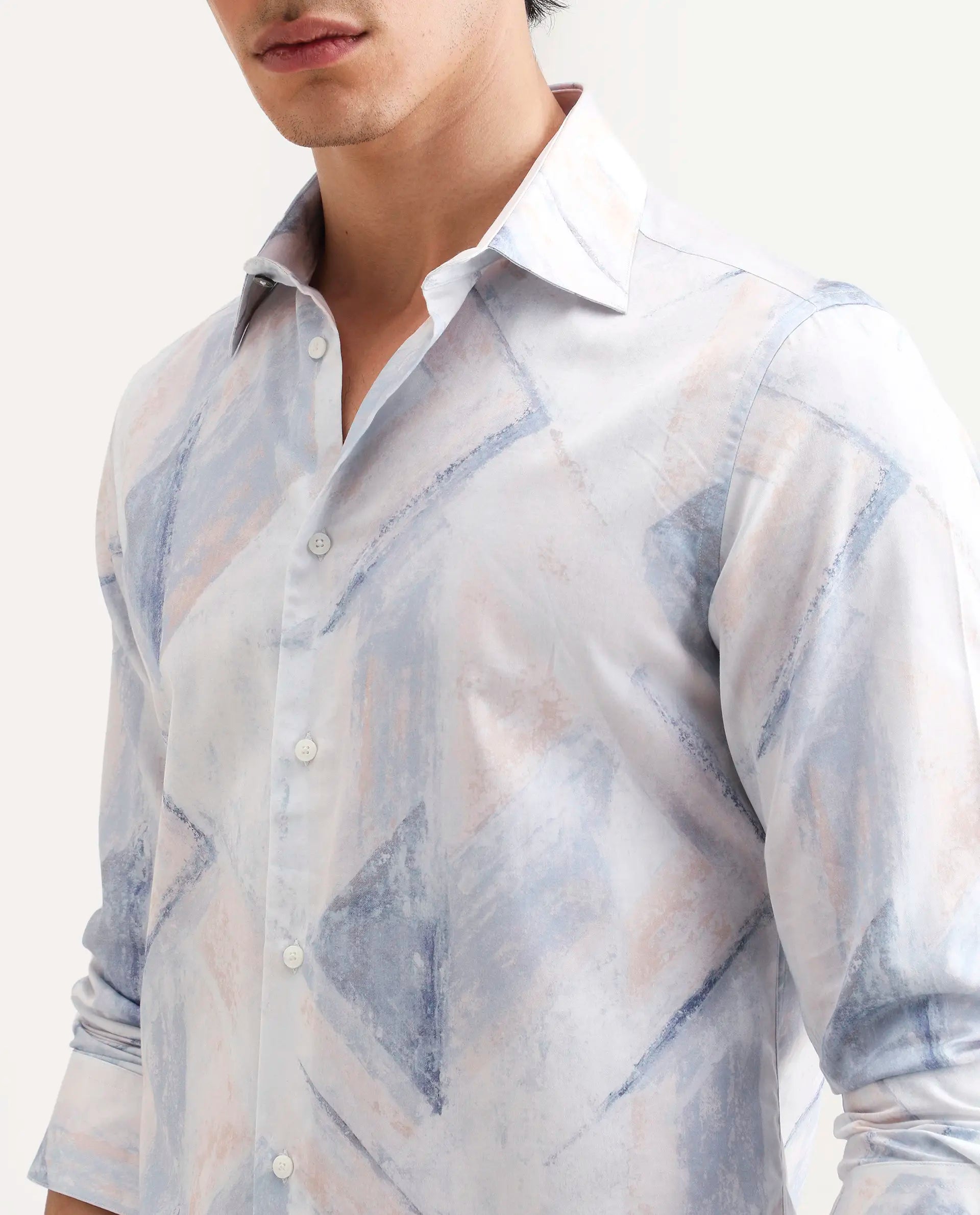 Rare Rabbit Men's Skye Pastel Blue Cotton Fabric Full Sleeve Spread Collar Regular Fit Abstract Print Shirt