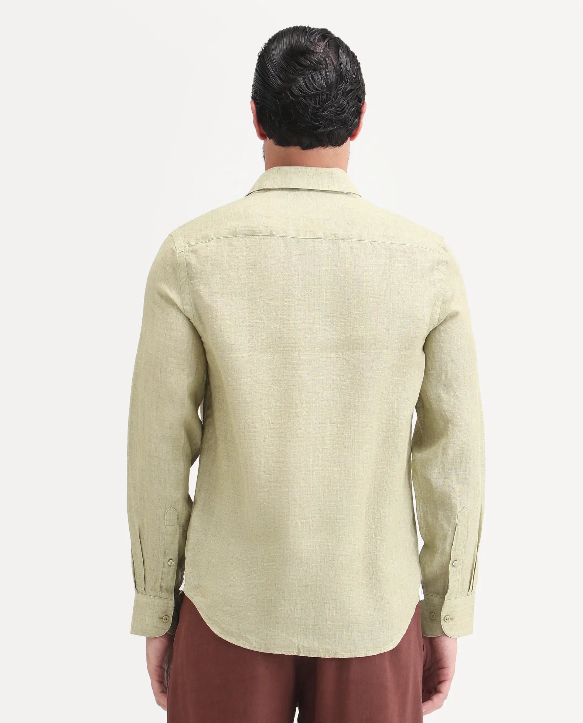 Rare Rabbit Men's Borium-26 Light Green 100% Linen Full Sleeve Spread Collar Regular Fit Plain Shirt
