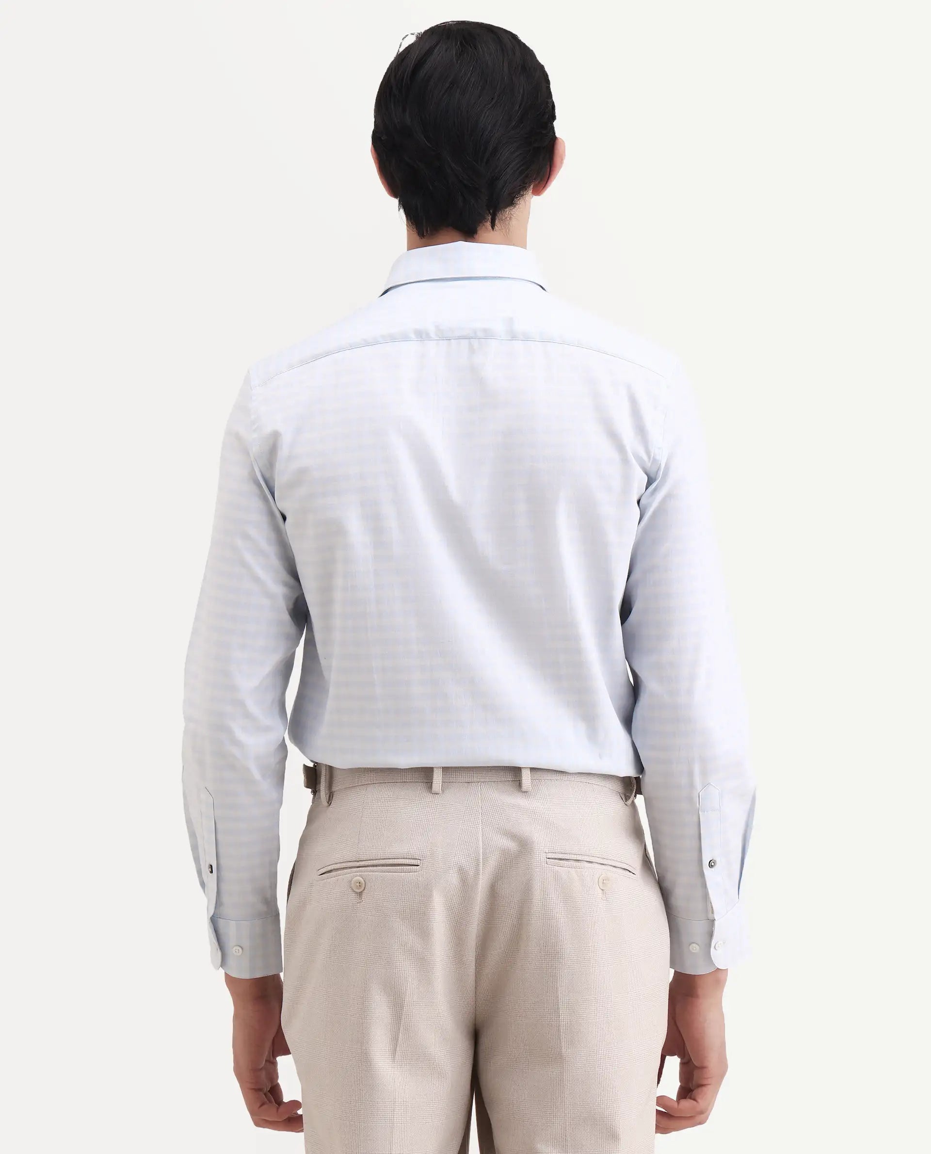 Rare Rabbit Men's Tixo Light Blue Cotton Fabric Full Sleeve Spread Collar Regular Fit Checked Shirt