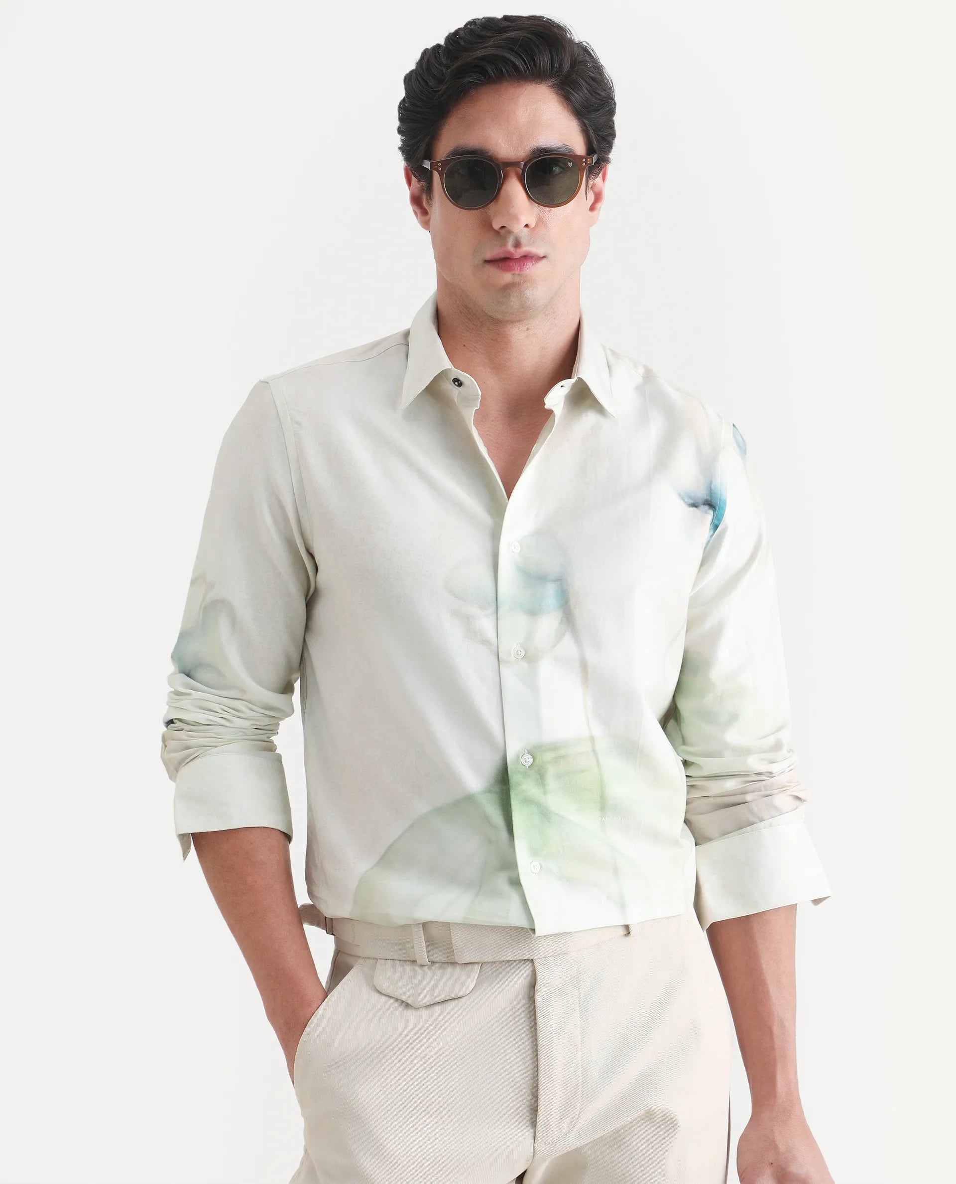 Rare Rabbit Men's Jono Off White Cotton Full Sleeve Spread Collar Regular Fit Floral Print Shirt