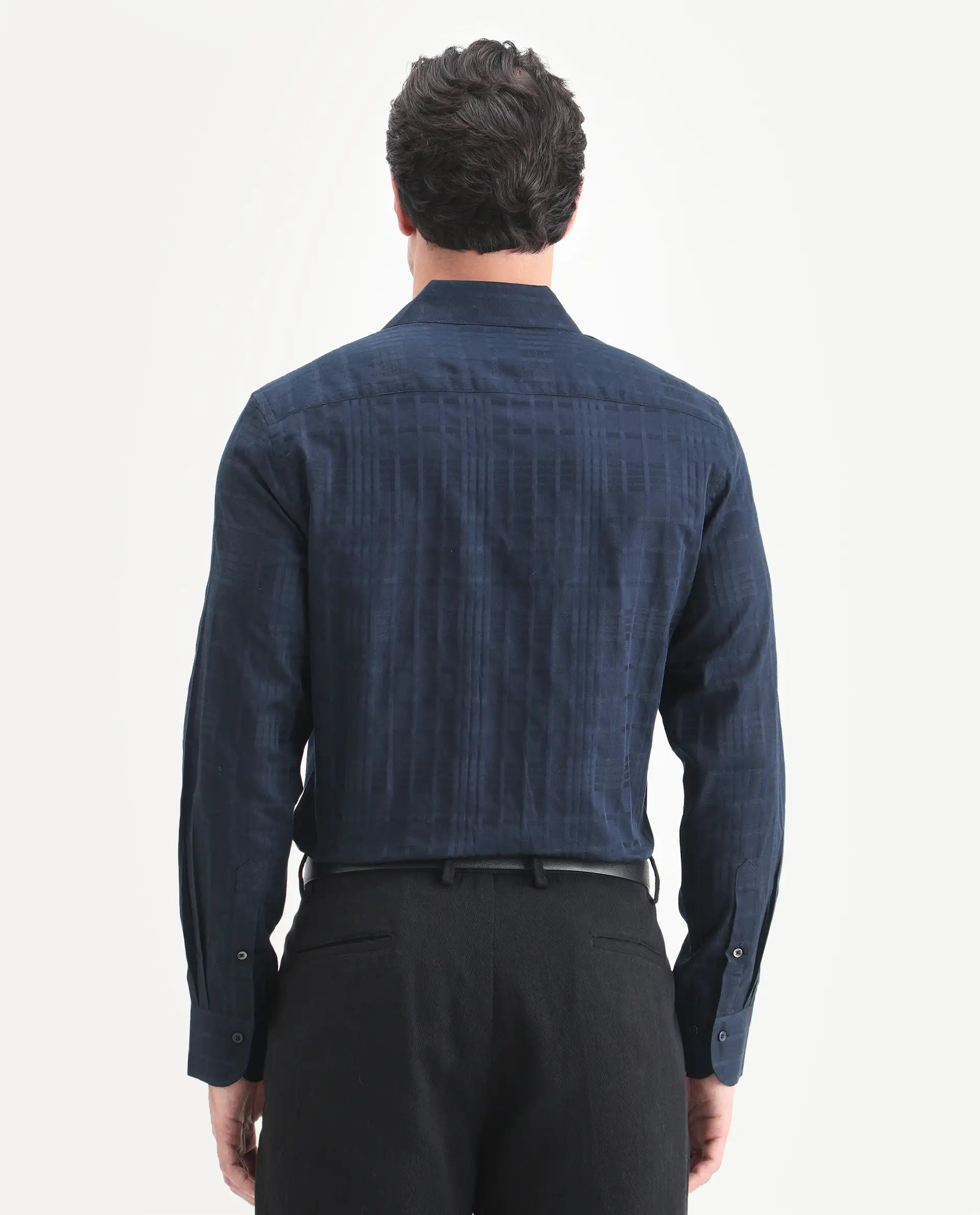 Rare Rabbit Men's Ford Navy Cotton Fabric Full Sleeve Spread Collar Regular Fit Checked Shirt