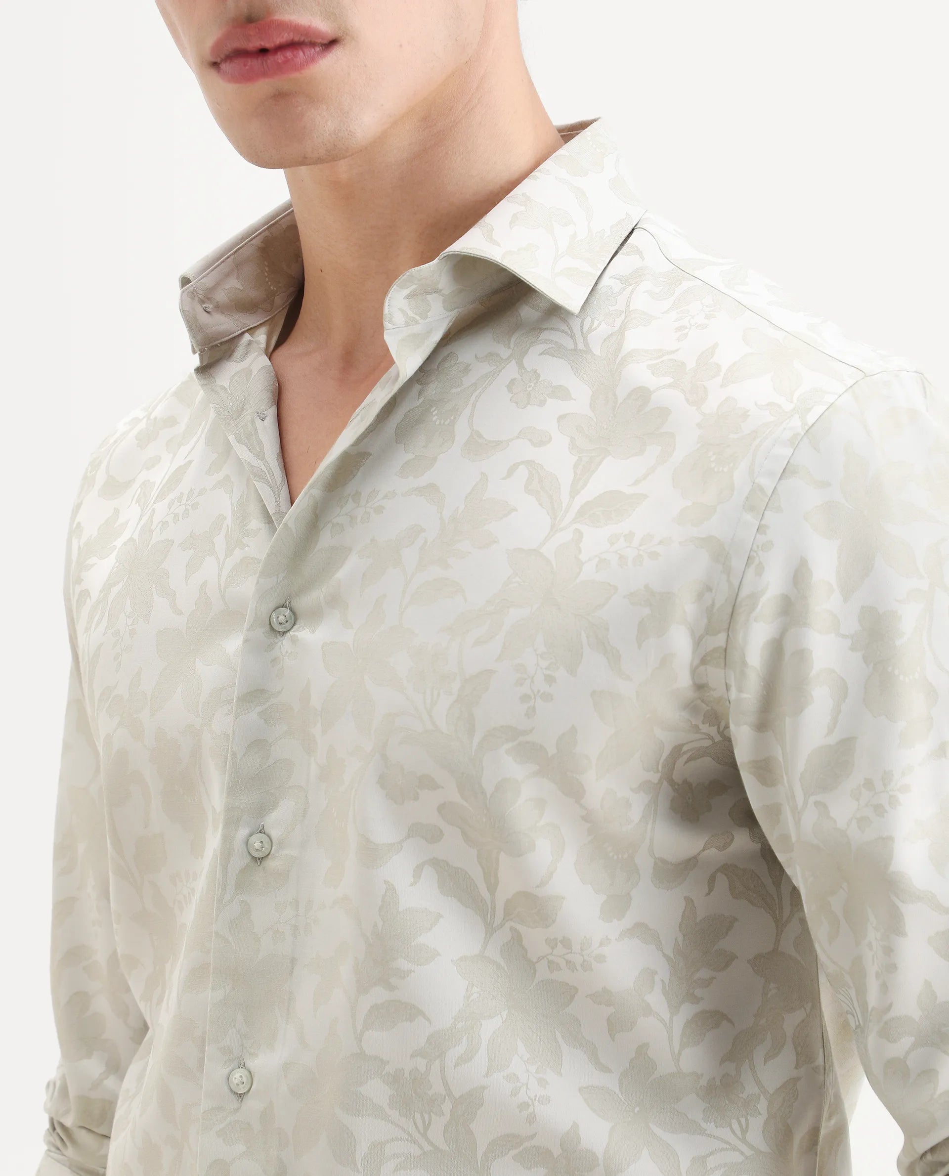 Rare Rabbit Men's Ringer Ls 26 Pastel Green Polyester Blend Fabric Full Sleeve Spread Collar Regular Fit Jacquard Shirt