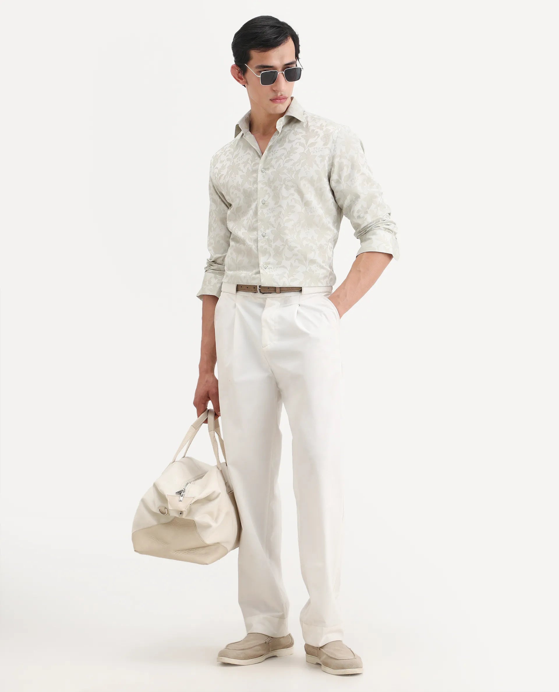 Rare Rabbit Men's Ringer Ls 26 Pastel Green Polyester Blend Fabric Full Sleeve Spread Collar Regular Fit Jacquard Shirt