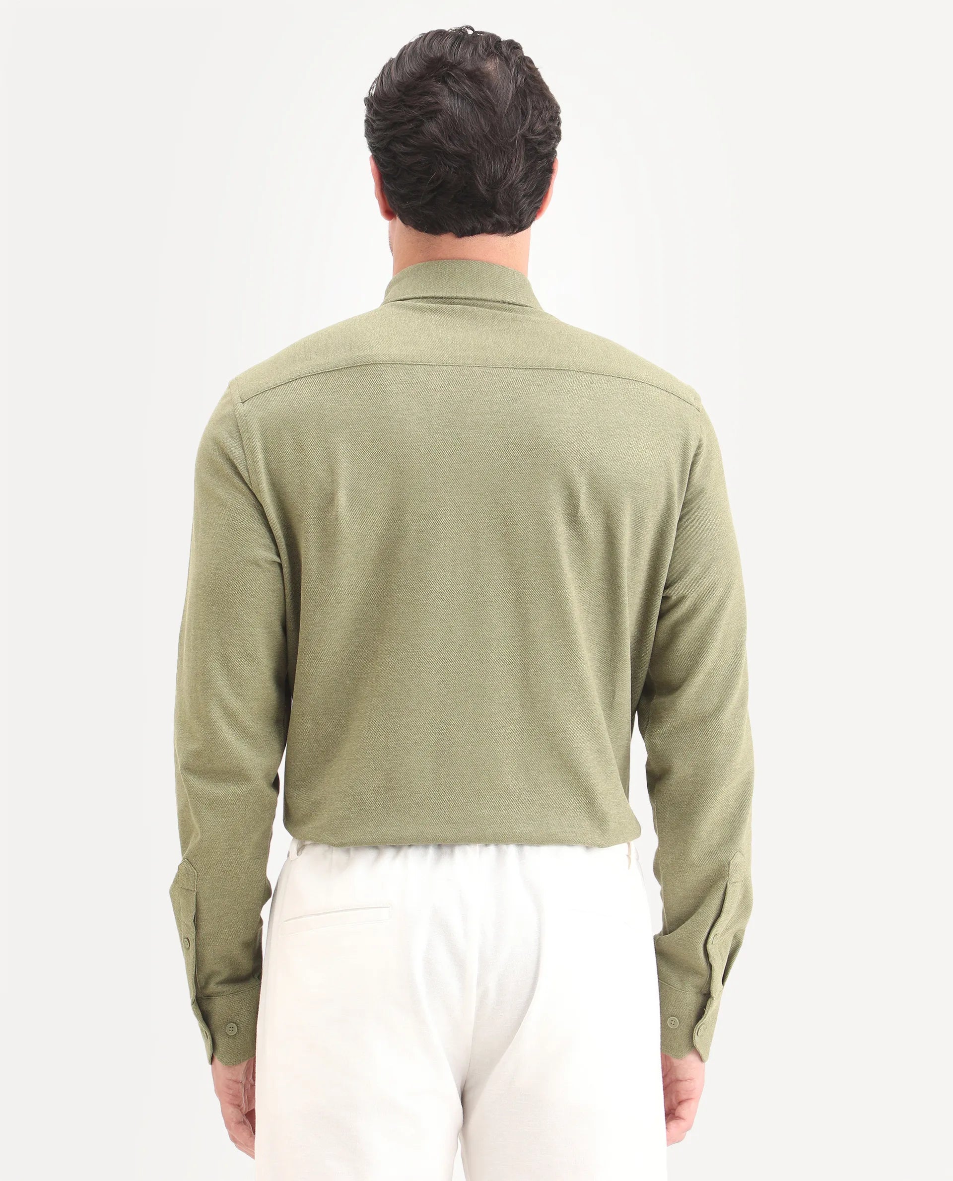 Rare Rabbit Men's Isla Green Cotton Fabric Full Sleeve Button-Down Collar Regular Fit Plain Shirt