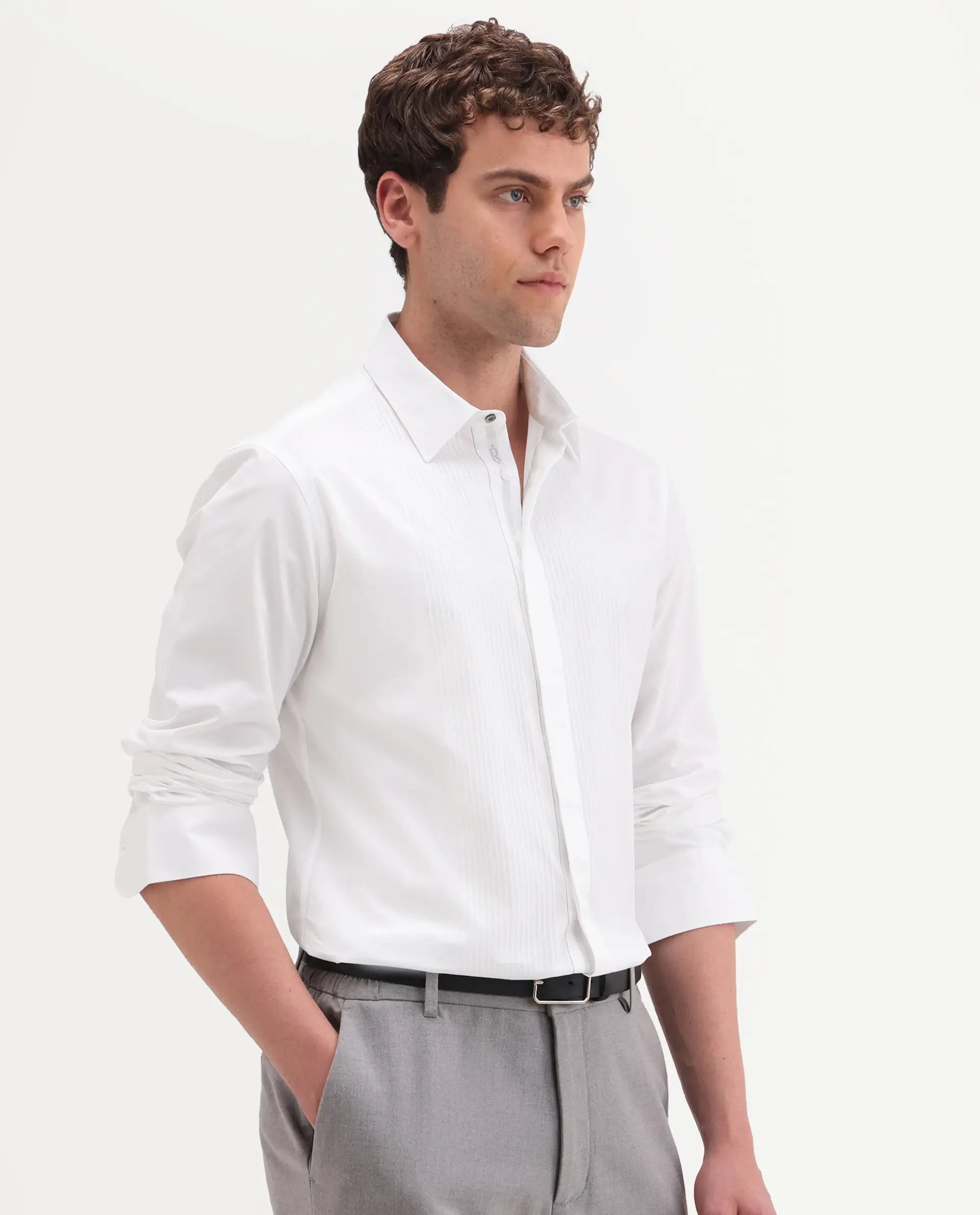 Rare Rabbit Men's Trev White Cotton Fabric Full Sleeve Spread Collar Regular Striped Shirt