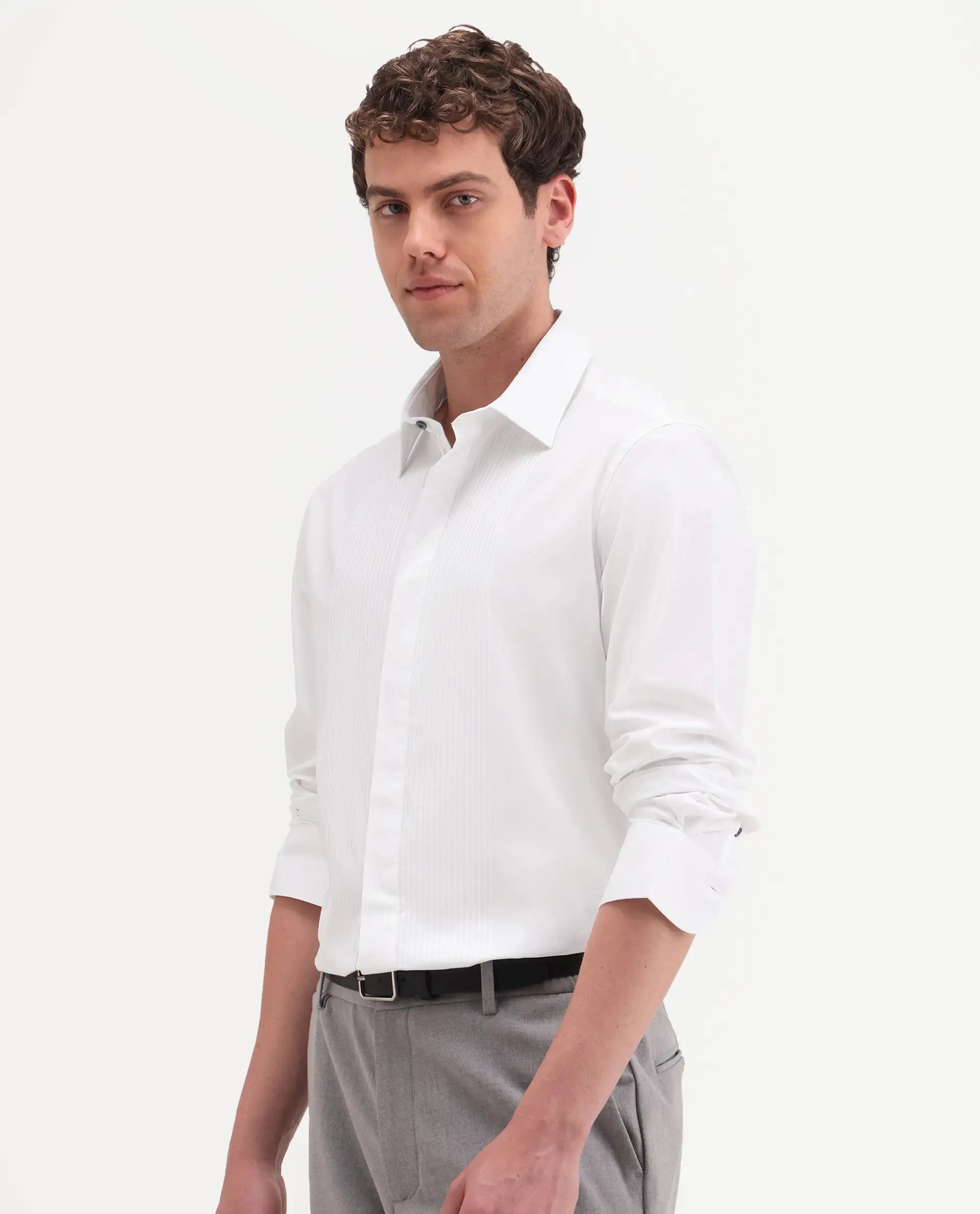Rare Rabbit Men's Trev White Cotton Fabric Full Sleeve Spread Collar Regular Striped Shirt