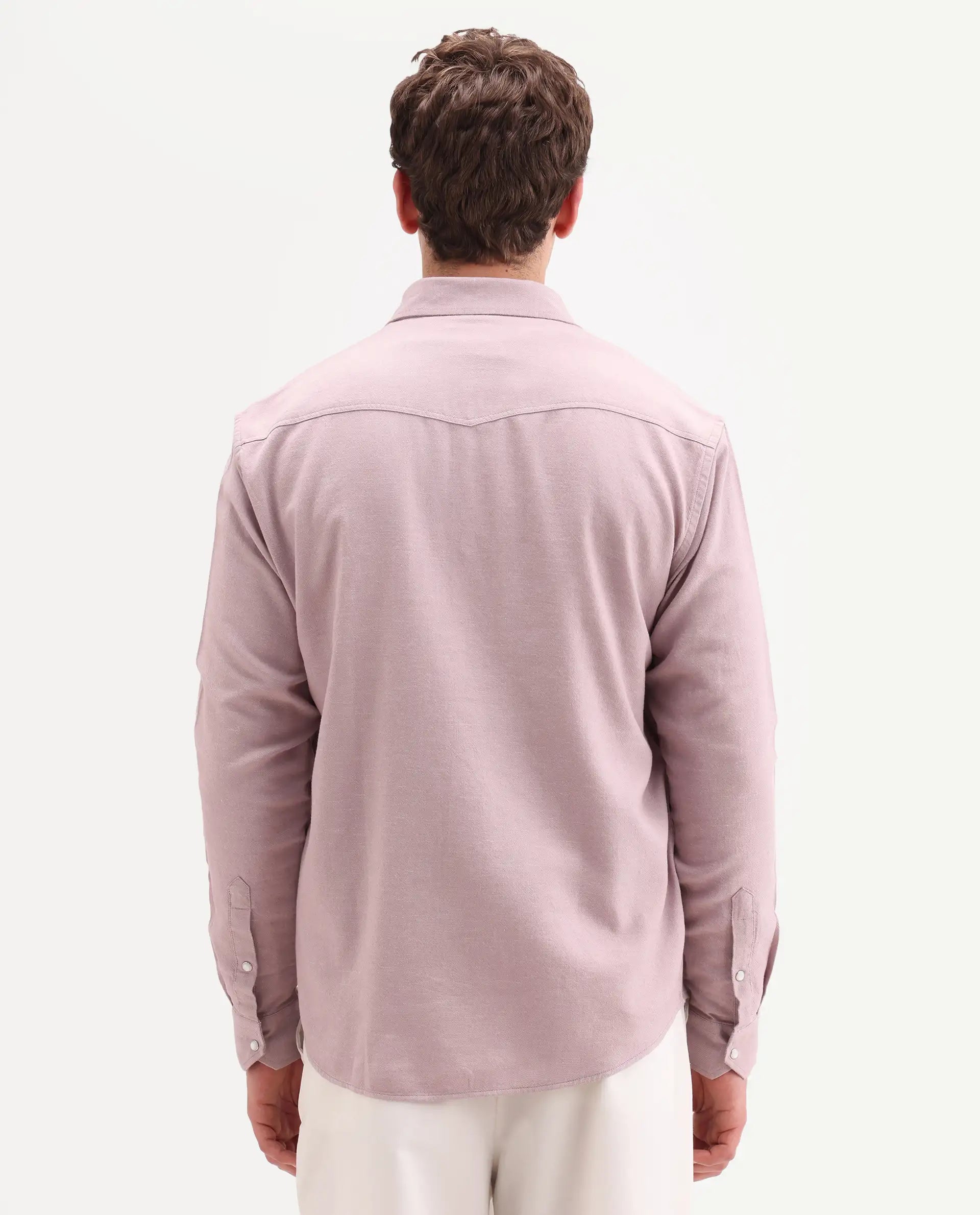 Rare Rabbit Men's Haxlr 26 Dusky Pink Cotton Blend Fabric Full Sleeve Spread Collar Snap Button Regular Fit Plain Shirt