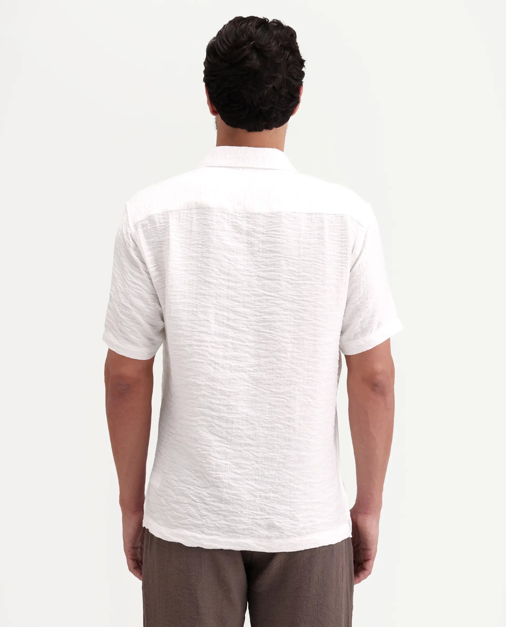 Rare Rabbit Men's Veon-Ss Off White Viscose Blend Fabric Half Sleeve Spread Collar Regular Fit Plain Shirt