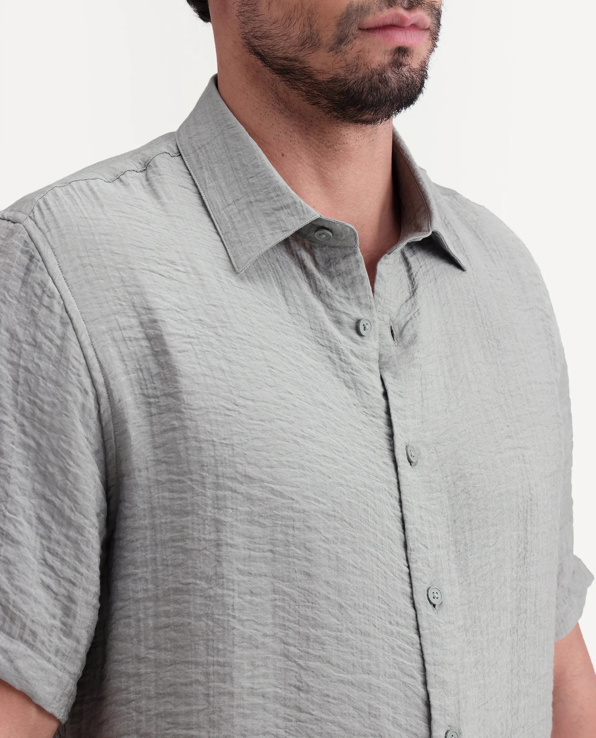 Rare Rabbit Men's Veon-Ss Dusky Grey Viscose Blend Fabric Half Sleeve Spread Collar Regular Fit Plain Shirt