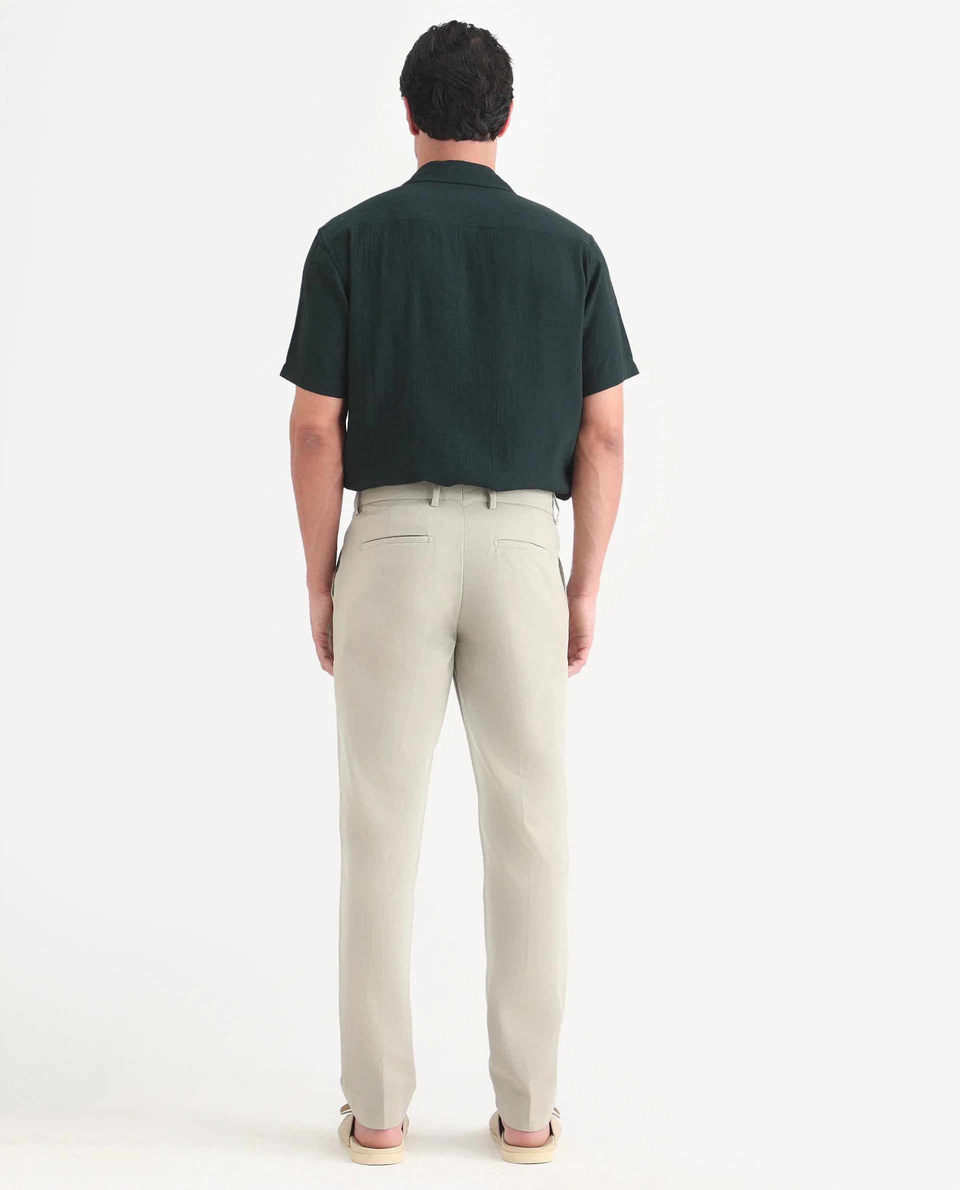 Rare Rabbit Men's Arcade-Lite Pastel Beige Polyester Blend Fabric Regular Fit Plain Trouser