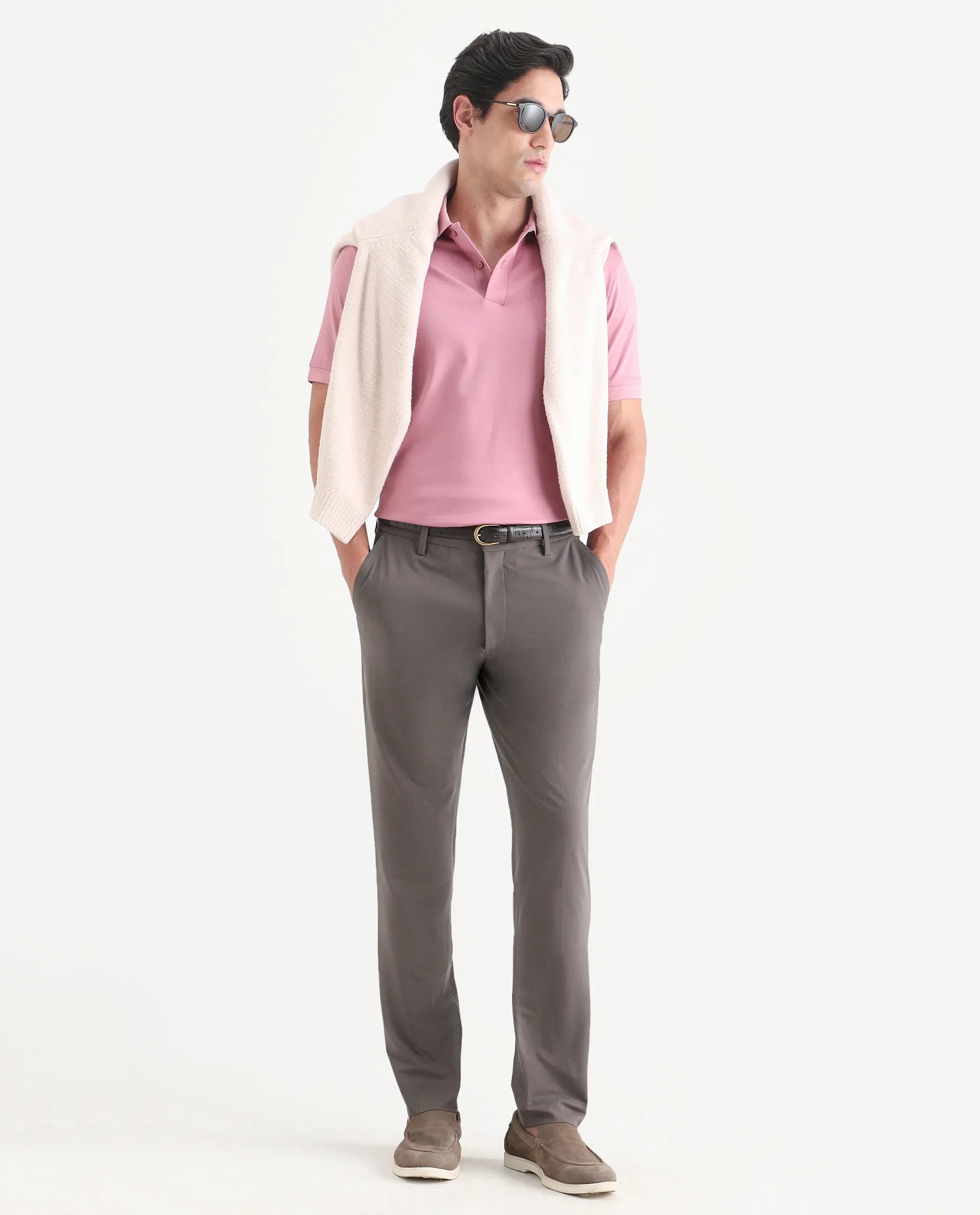 Rare Rabbit Men's Arcade-Lite Light Brown Polyester Blend Fabric Regular Fit Plain Trouser
