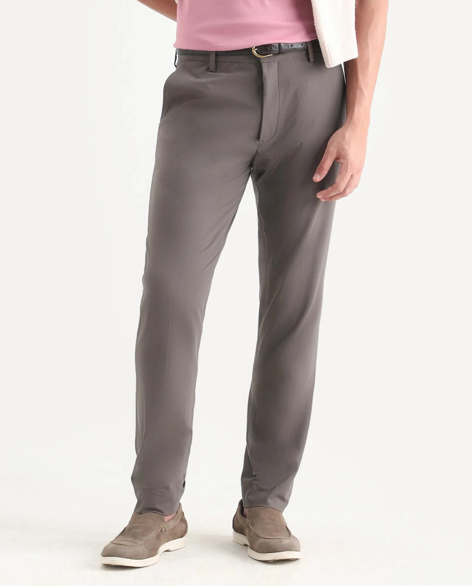 Rare Rabbit Men's Arcade-Lite Light Brown Polyester Blend Fabric Regular Fit Plain Trouser