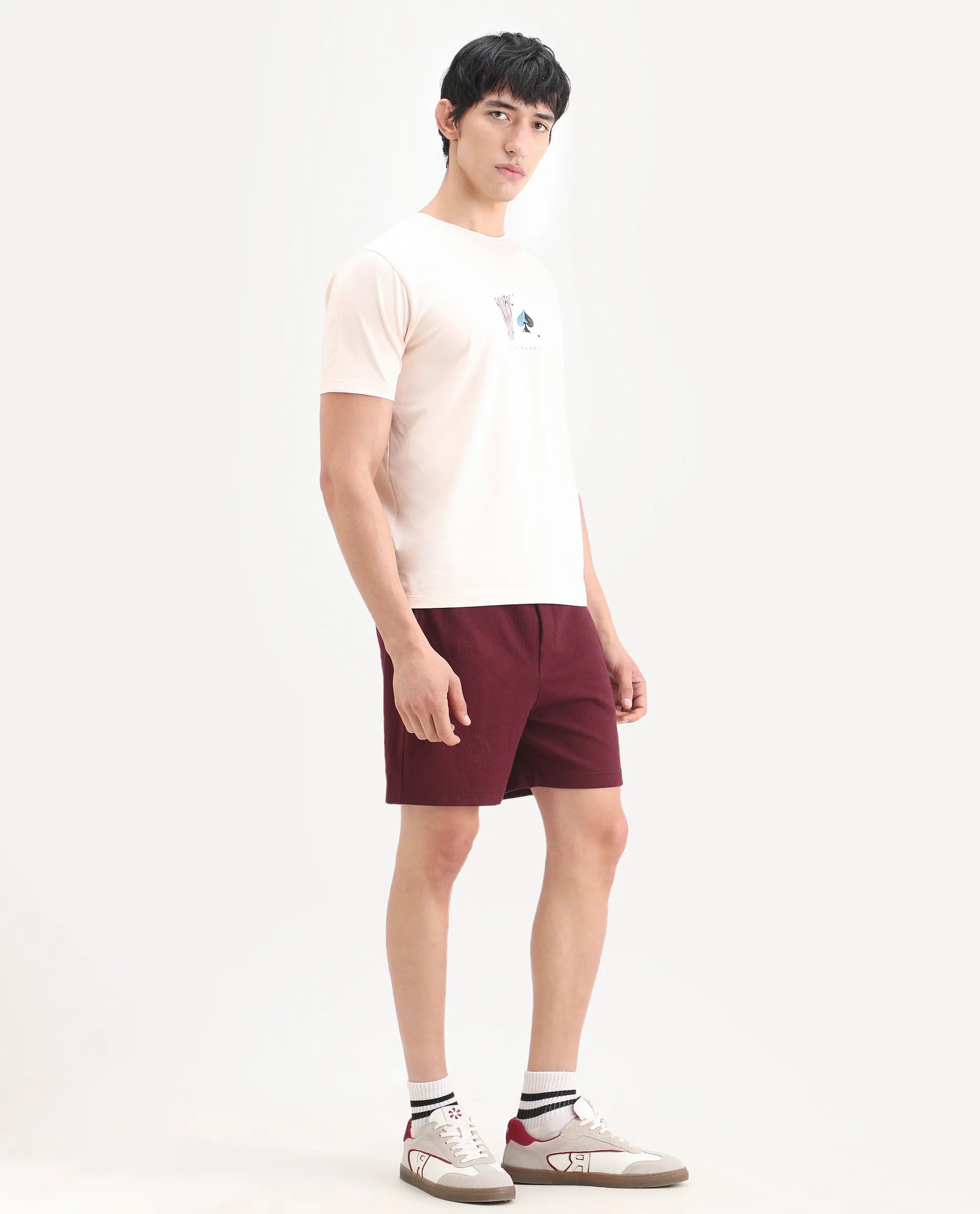Rare Rabbit Men's Kelos-Sh26 Maroon Cotton Blend Fabric Regular Fit Plain Shorts