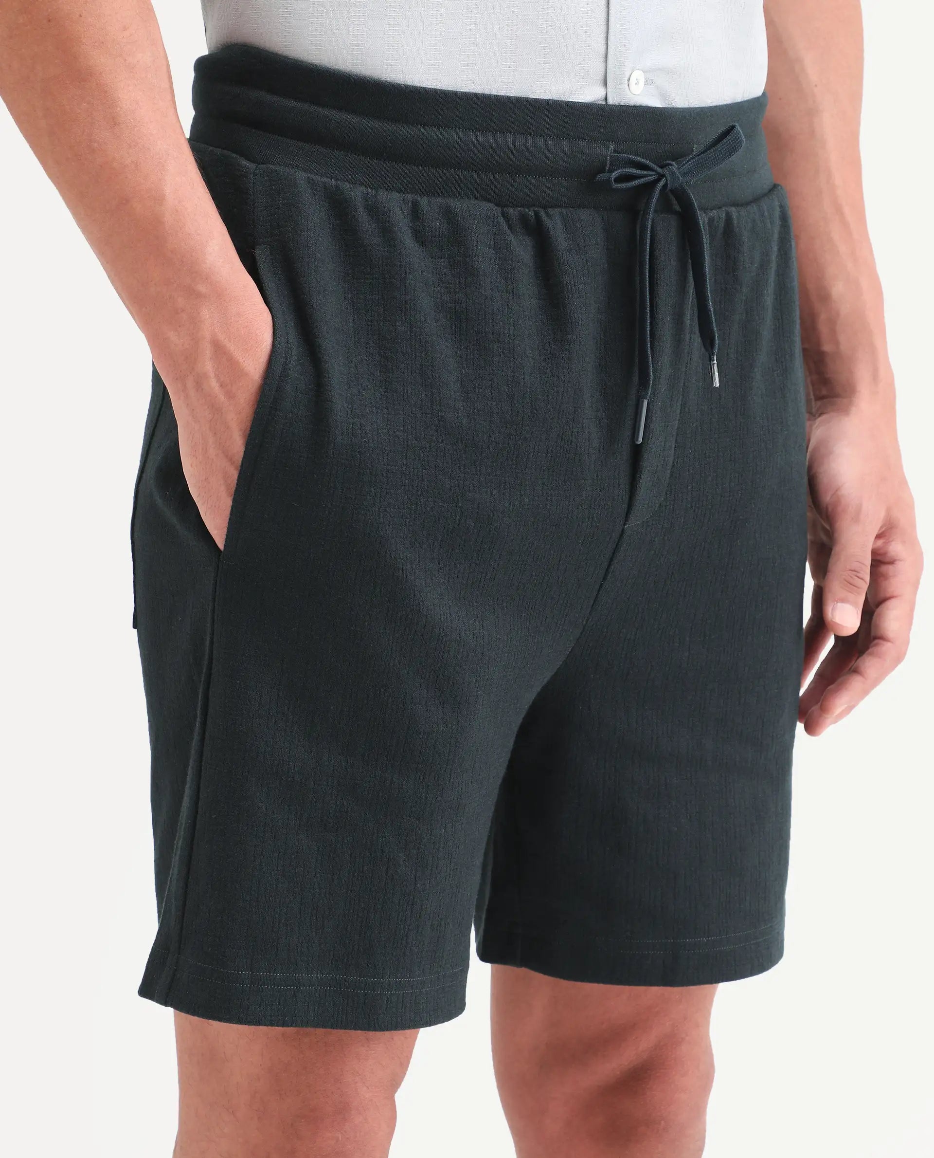 Rare Rabbit Men's Kelos-Sh26 Dark Teal Cotton Blend Fabric Regular Fit Plain Shorts