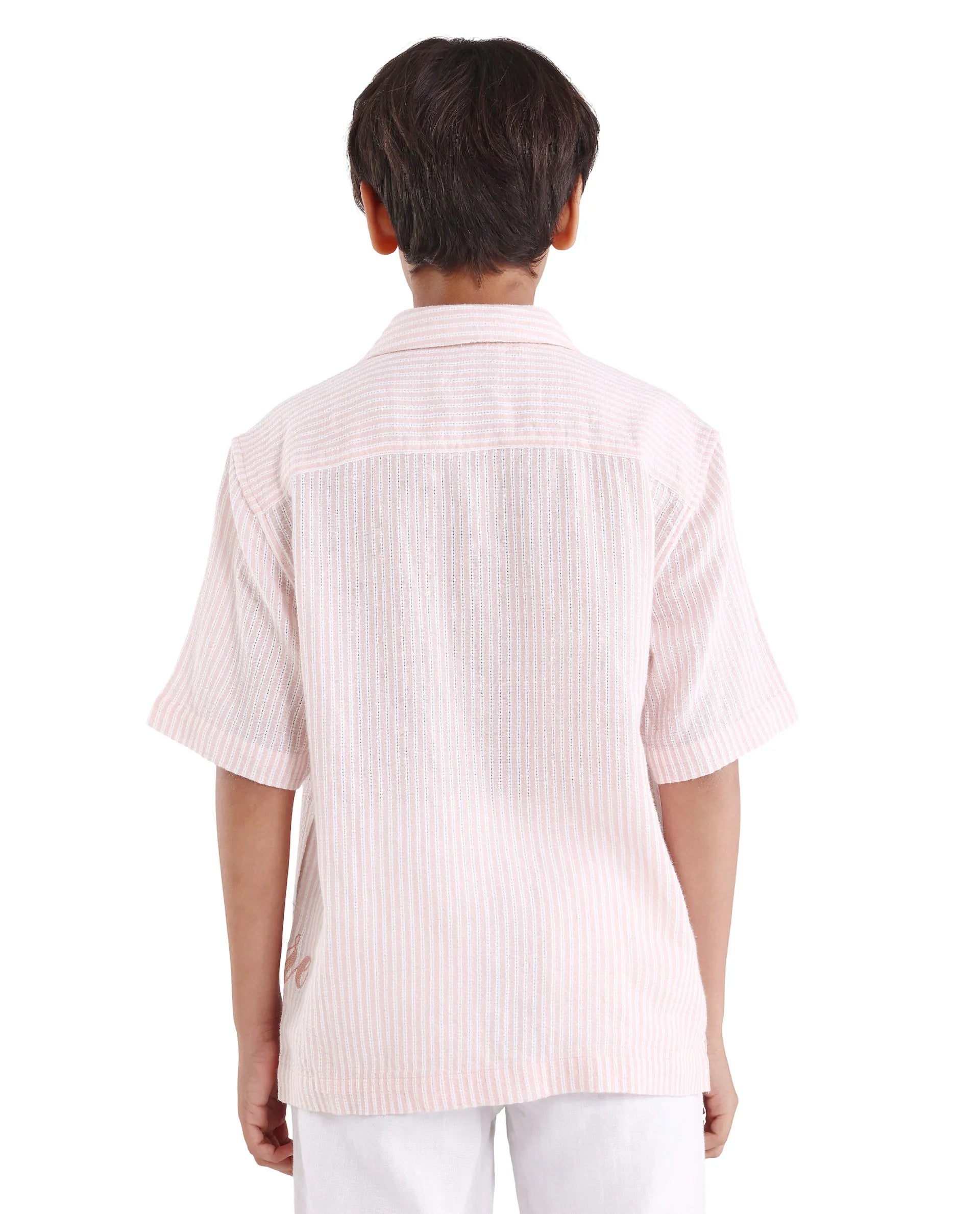 Rare Ones Kids Clyd-S Pastel Pink Linen Blend Button Closure Boxy Fit Shirt