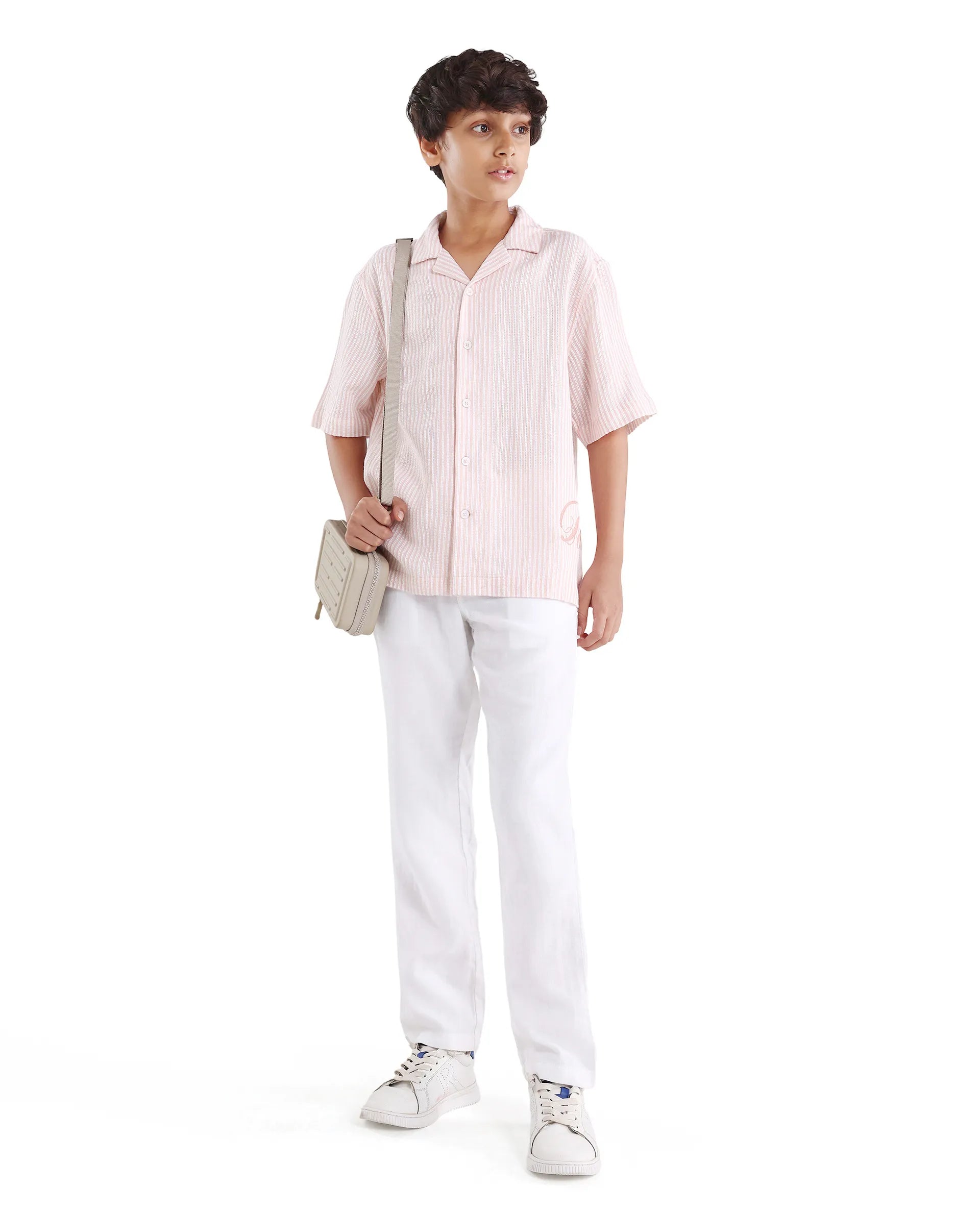 Rare Ones Kids Clyd-S Pastel Pink Linen Blend Button Closure Boxy Fit Shirt
