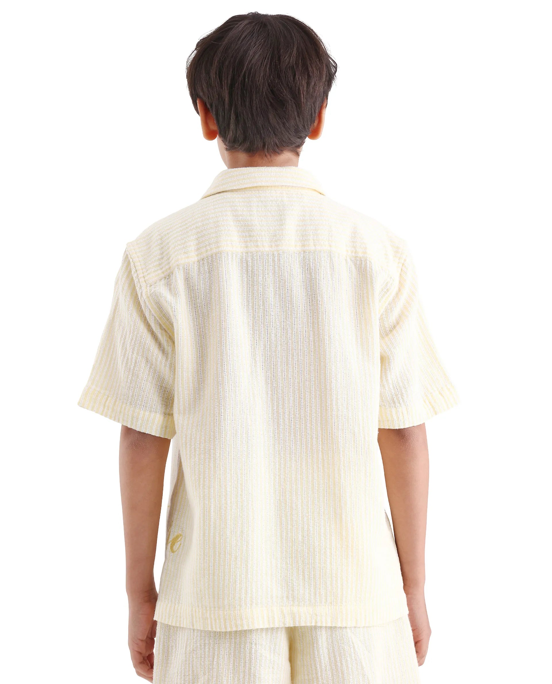 Rare Ones Kids Clyd-S Yellow Linen Blend Button Closure Boxy Fit Shirt