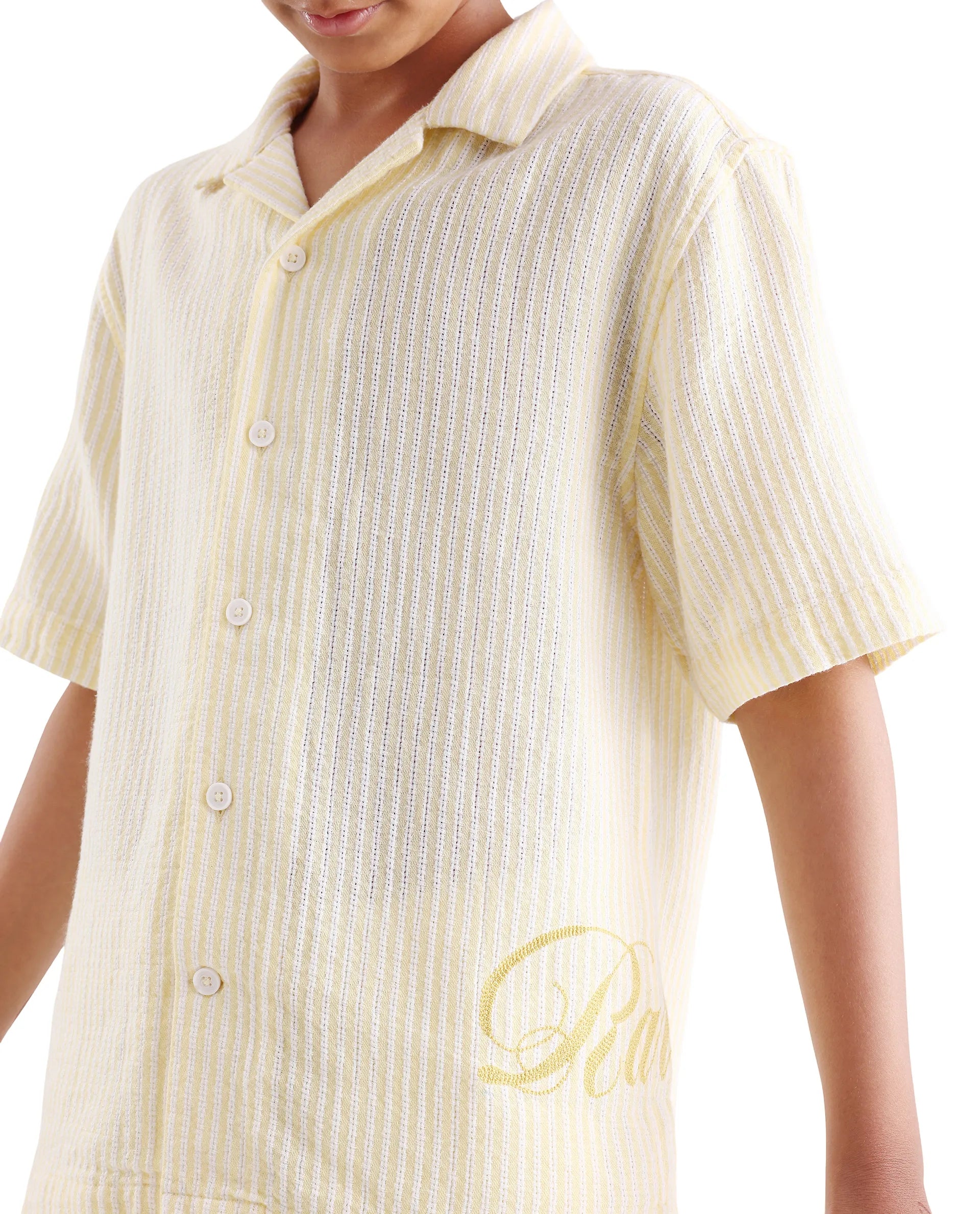 Rare Ones Kids Clyd-S Yellow Linen Blend Button Closure Boxy Fit Shirt
