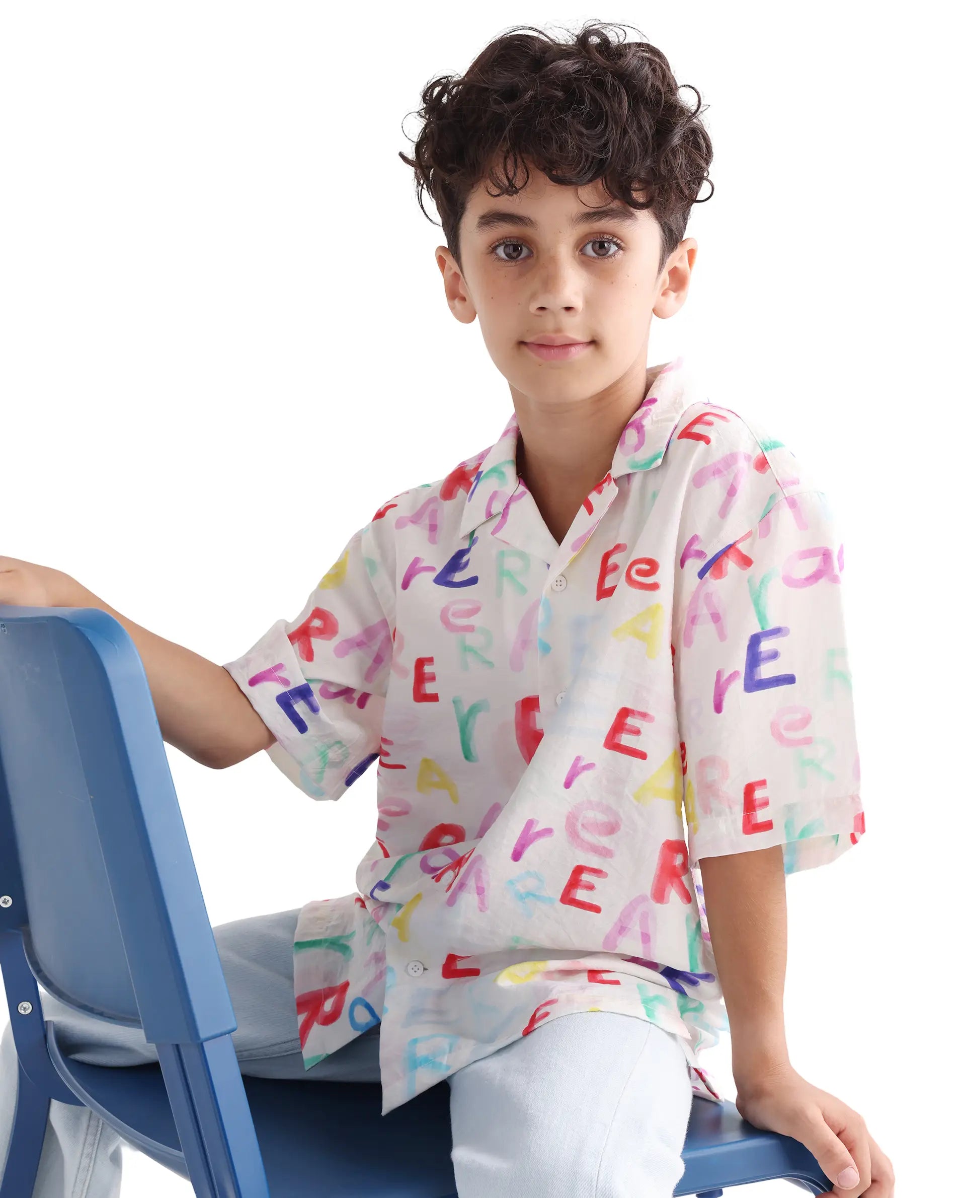 Rare Ones Kids Cron-S Multi Viscose Blend Button Closure All Over Print Boxy Fit Shirt