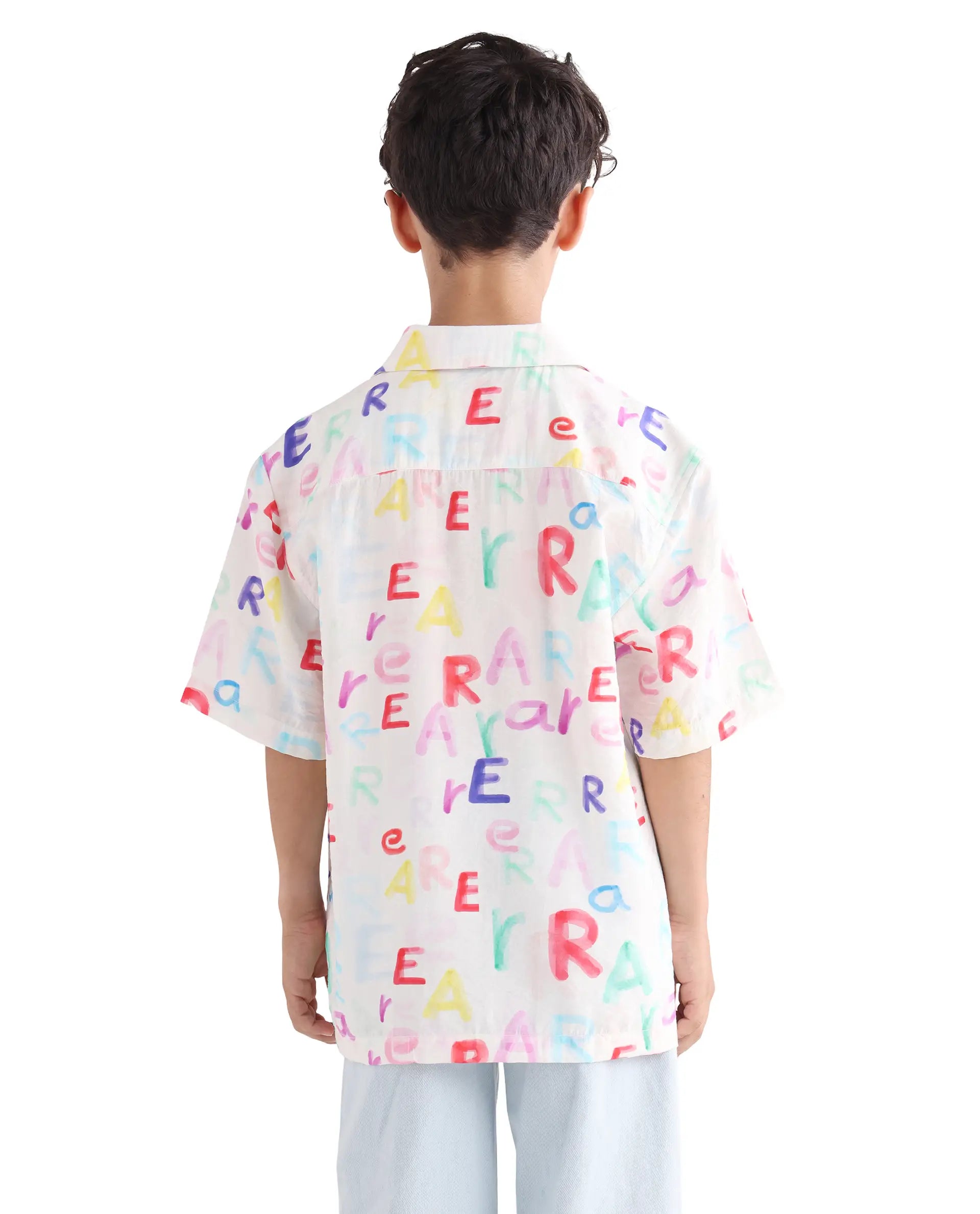 Rare Ones Kids Cron-S Multi Viscose Blend Button Closure All Over Print Boxy Fit Shirt