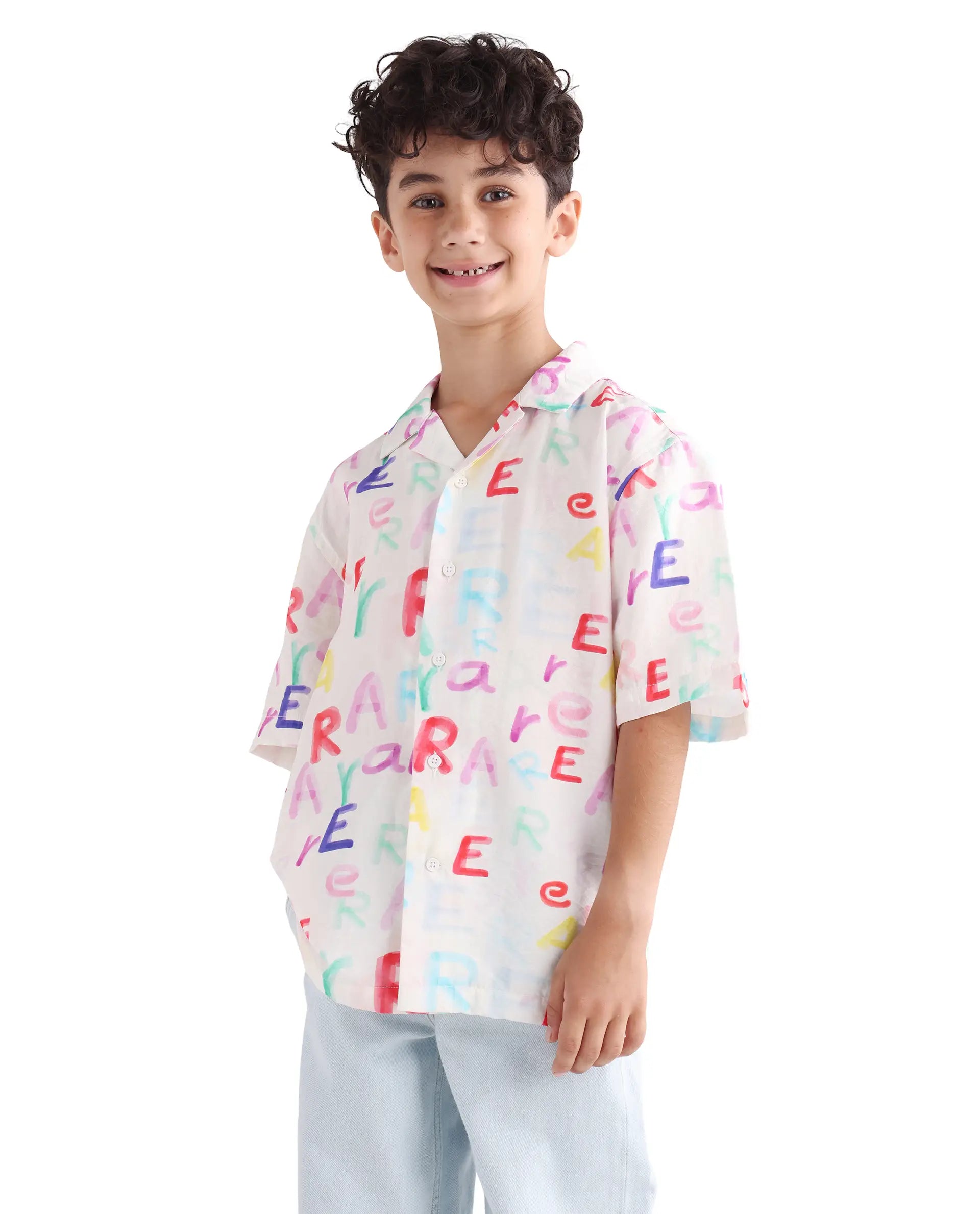 Rare Ones Kids Cron-S Multi Viscose Blend Button Closure All Over Print Boxy Fit Shirt