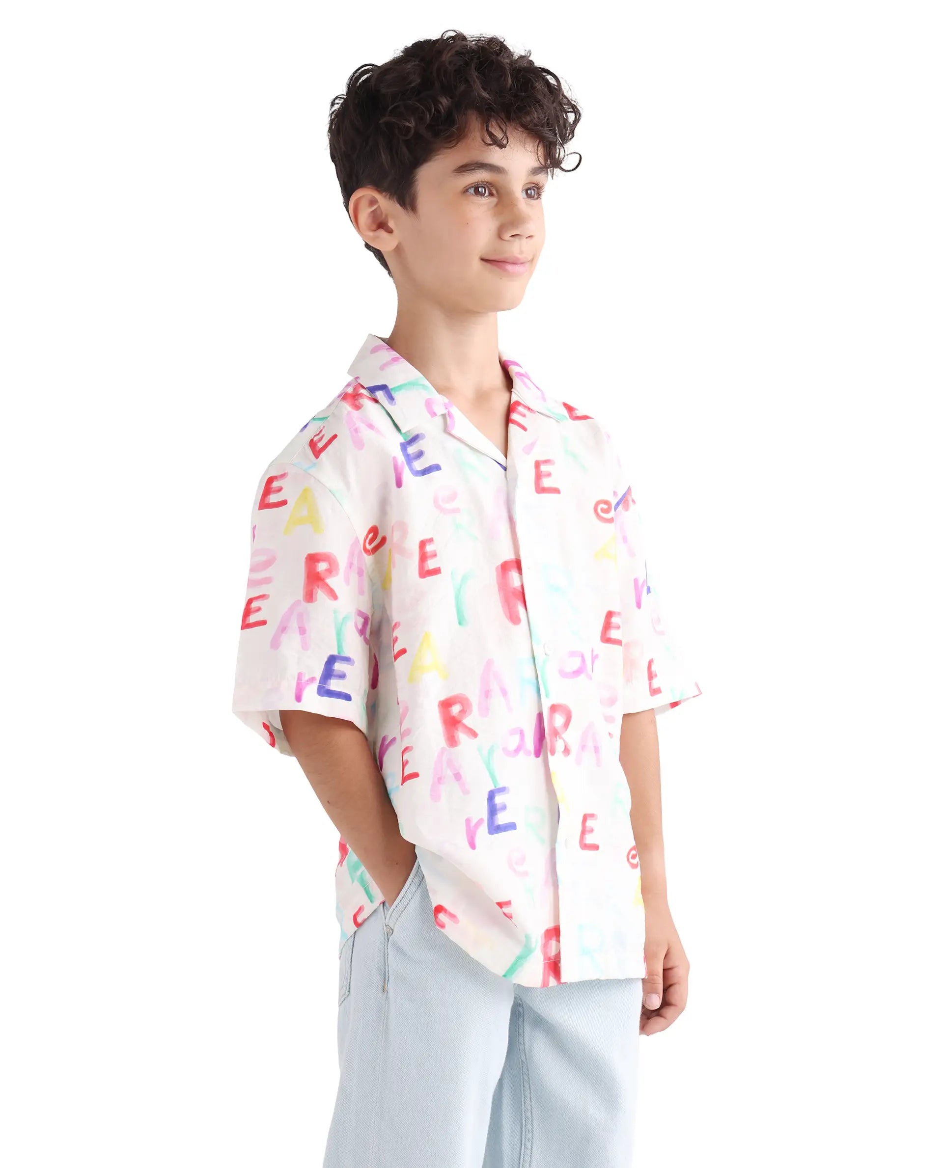 Rare Ones Kids Cron-S Multi Viscose Blend Button Closure All Over Print Boxy Fit Shirt