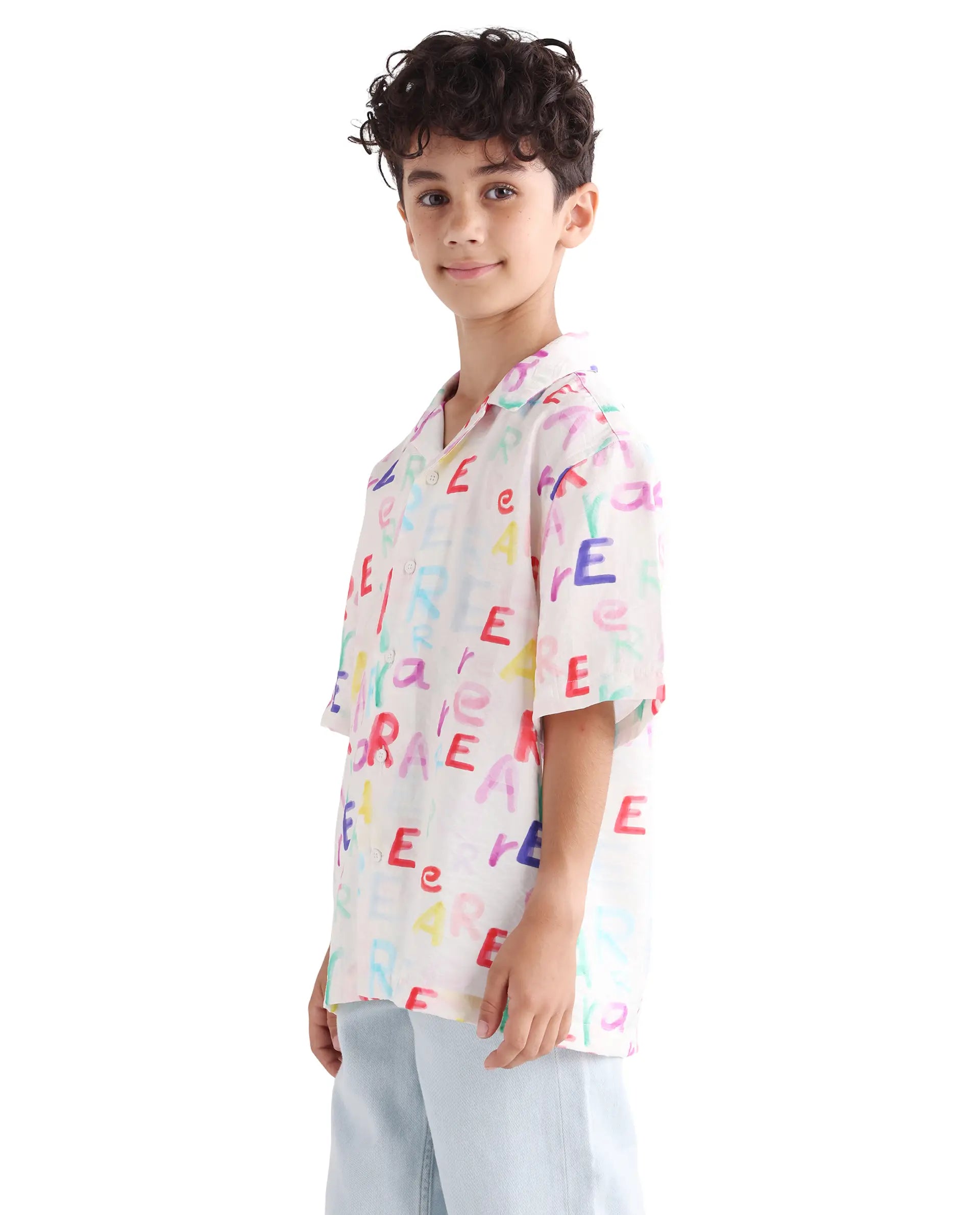 Rare Ones Kids Cron-S Multi Viscose Blend Button Closure All Over Print Boxy Fit Shirt