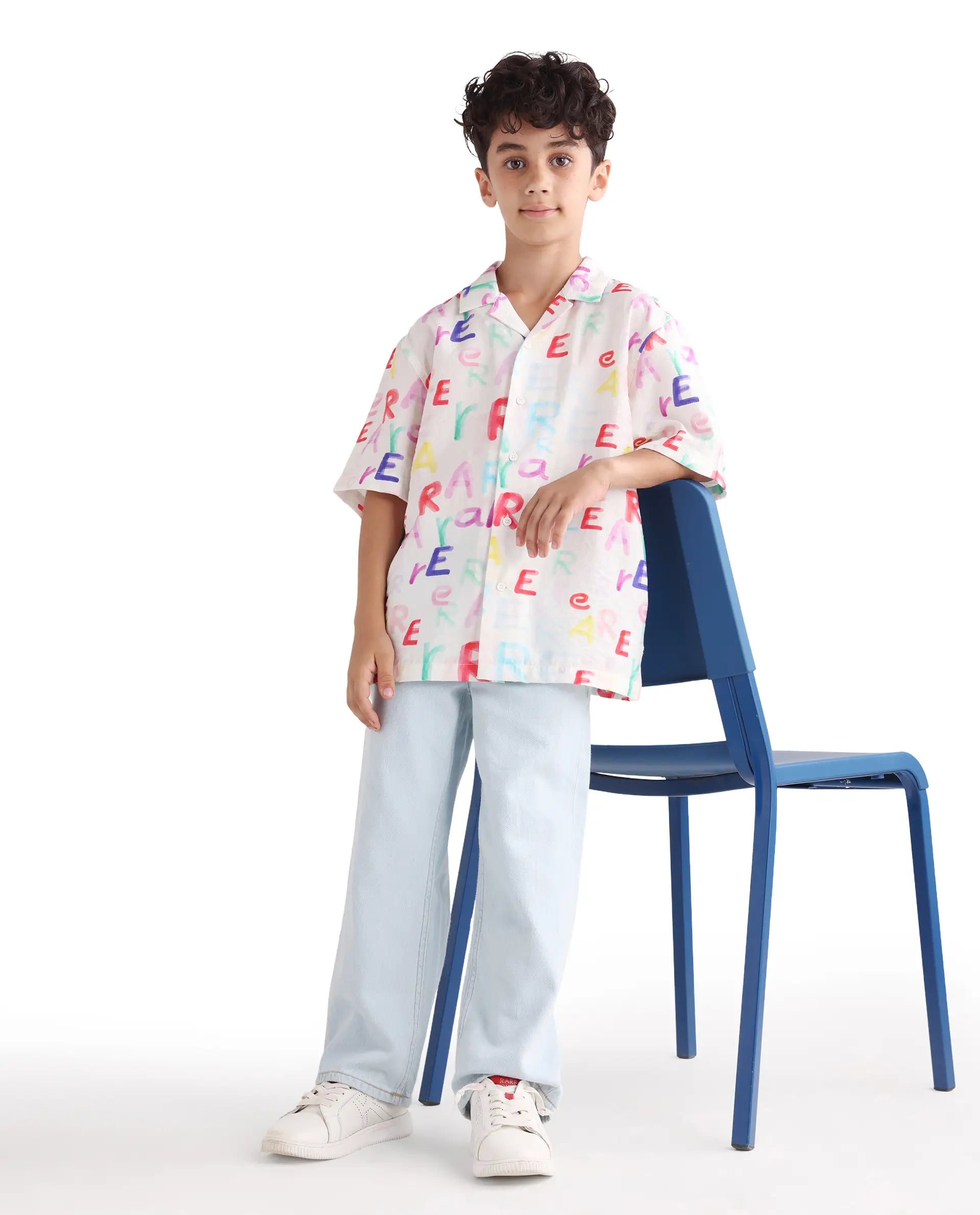 Rare Ones Kids Cron-S Multi Viscose Blend Button Closure All Over Print Boxy Fit Shirt