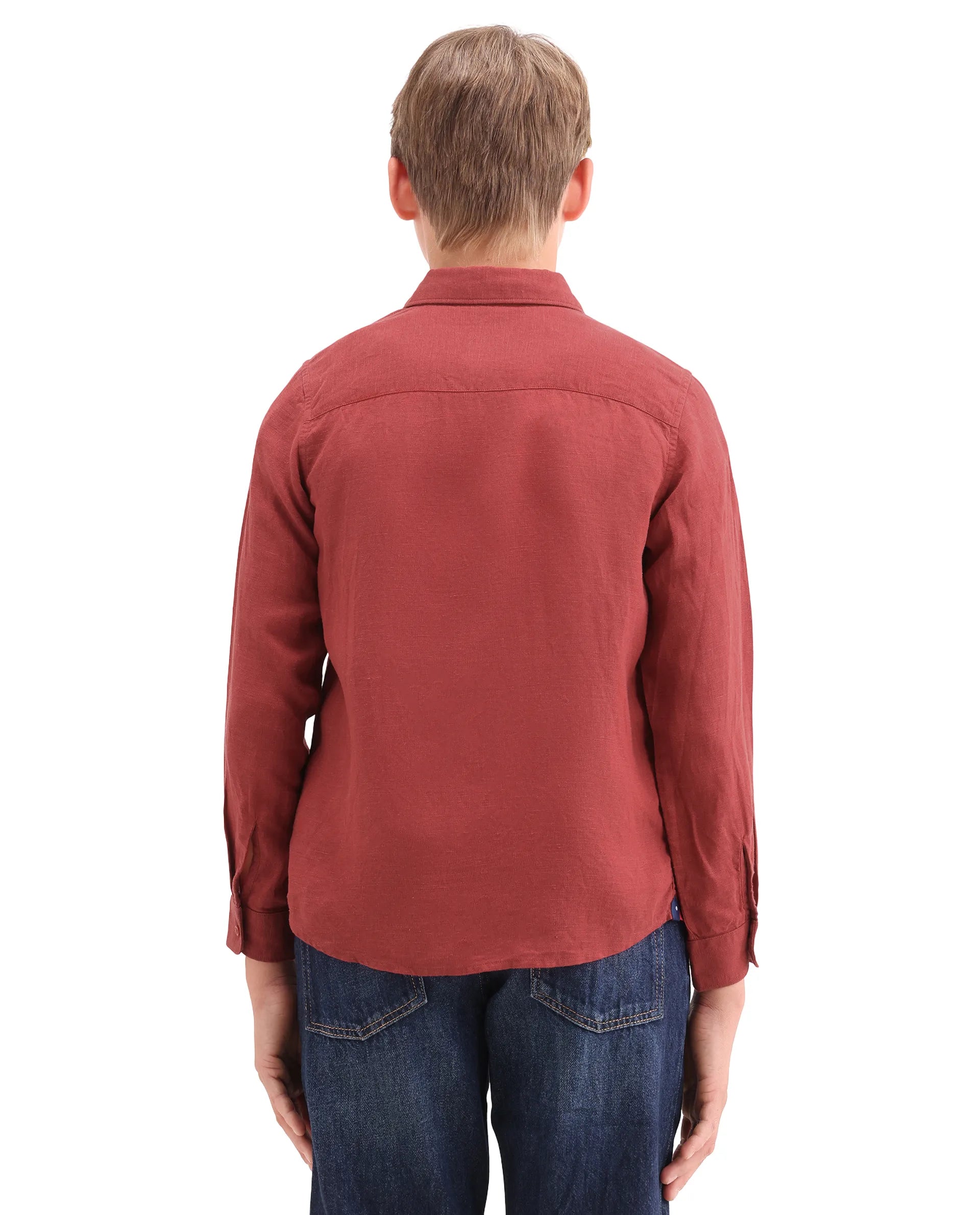 Rare Ones Kids Lino-Fs Red Linen Blend Button Closure Regular Fit Shirt