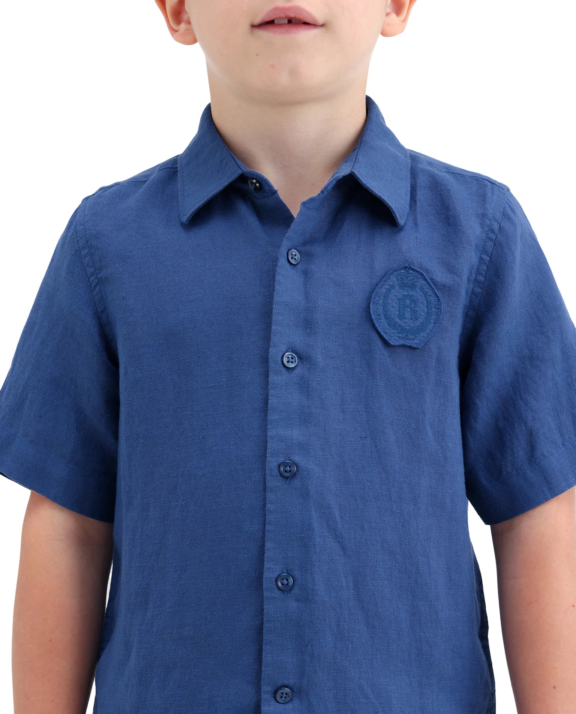 Rare Ones Kids Lino-Hs Blue Linen Blend Button Closure Regular Fit Shirt
