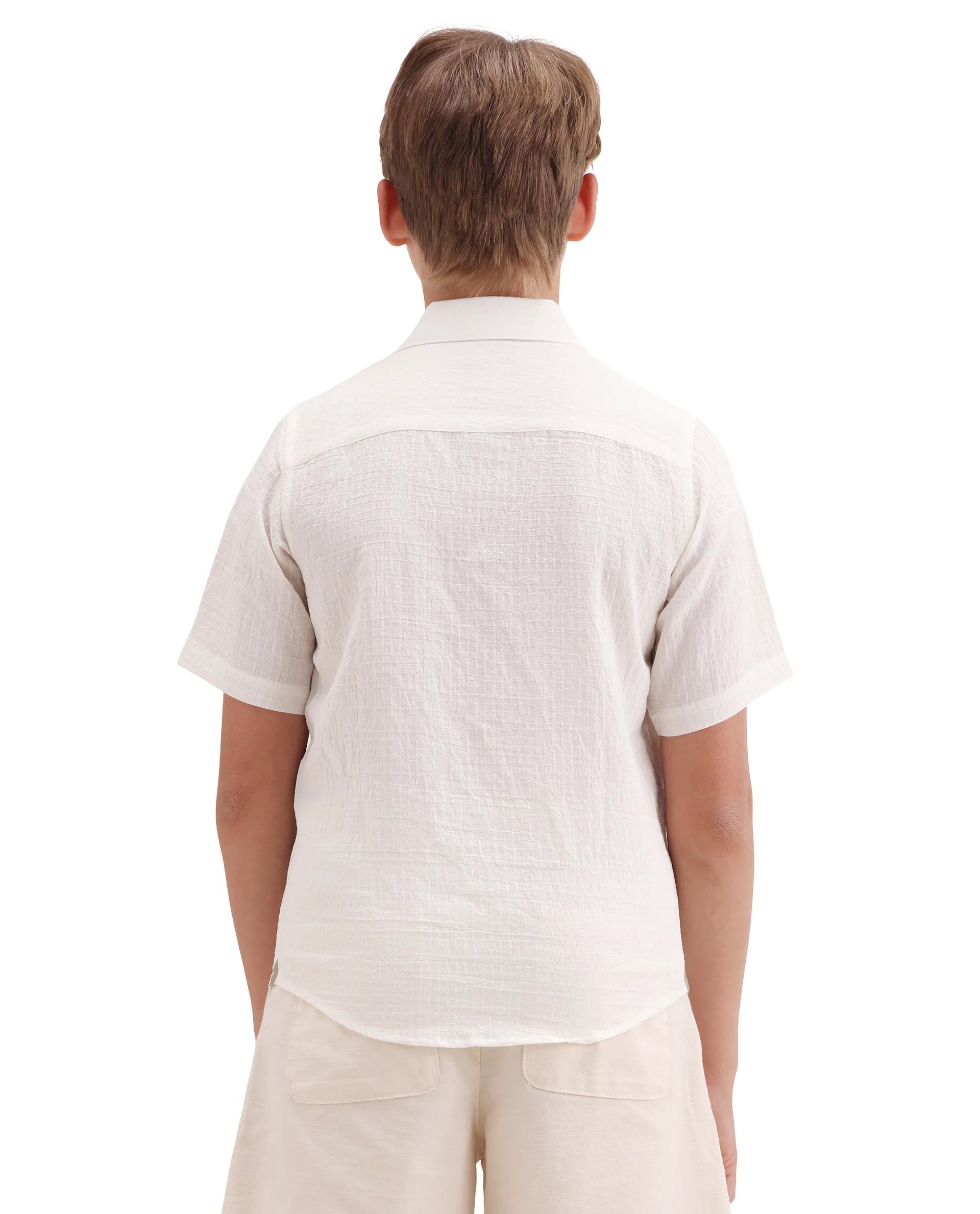 Rare Ones Kids Lyth-26 Off White Viscose Blend Button Closure Regular Fit Shirt