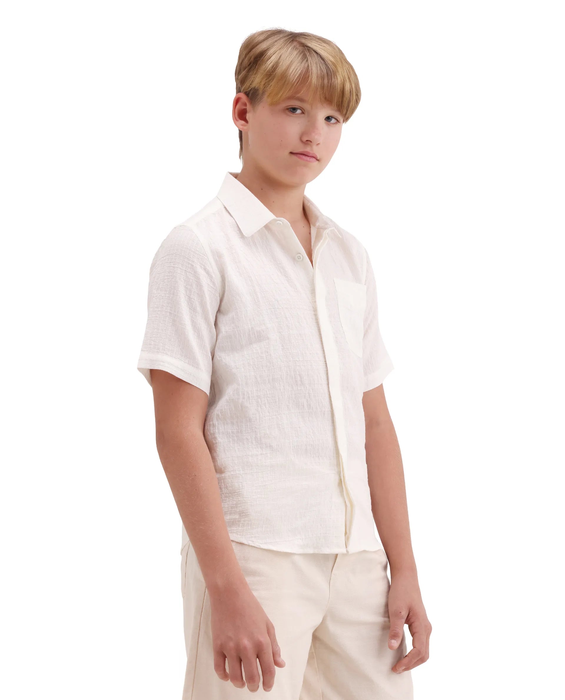 Rare Ones Kids Lyth-26 Off White Viscose Blend Button Closure Regular Fit Shirt