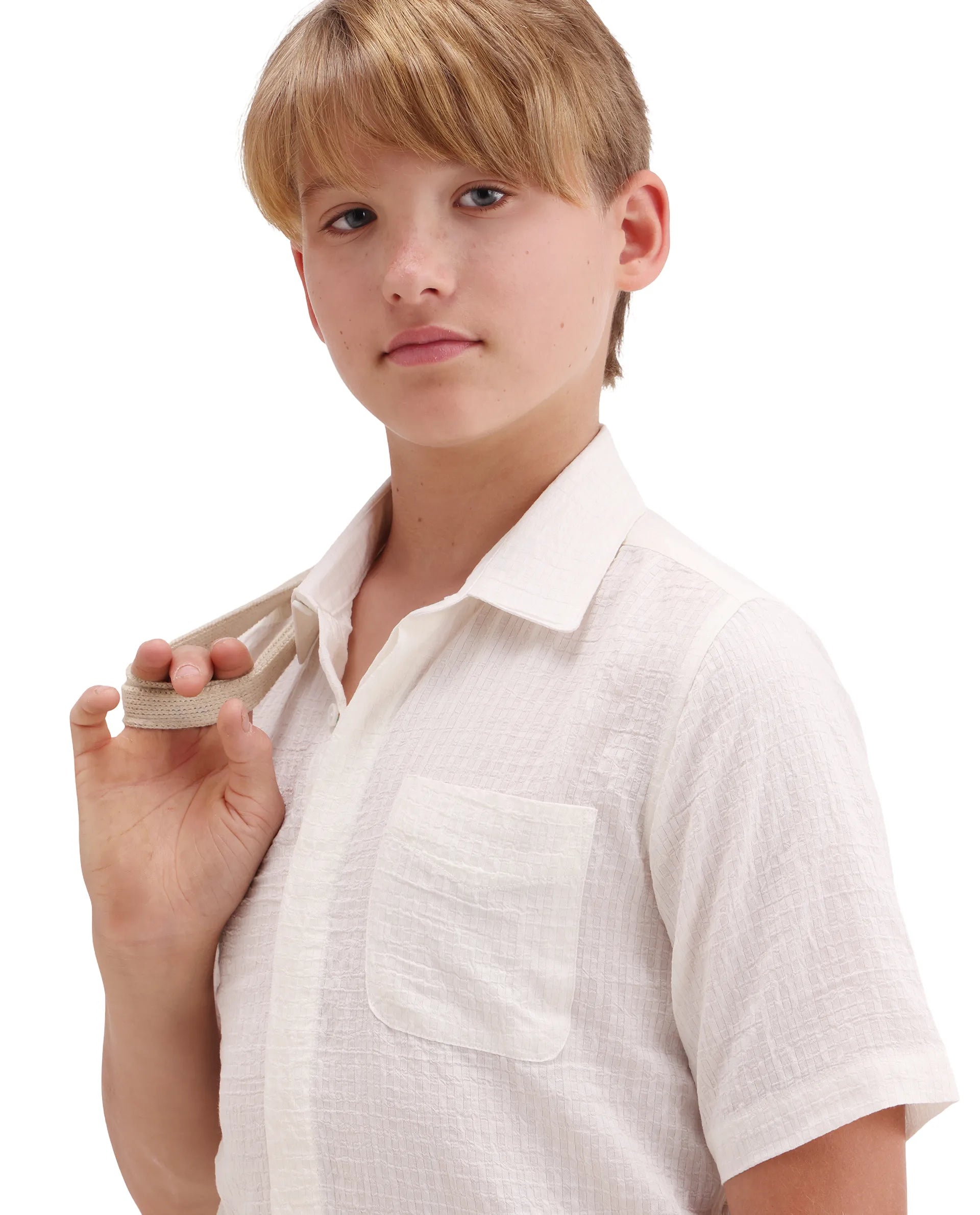 Rare Ones Kids Lyth-26 Off White Viscose Blend Button Closure Regular Fit Shirt