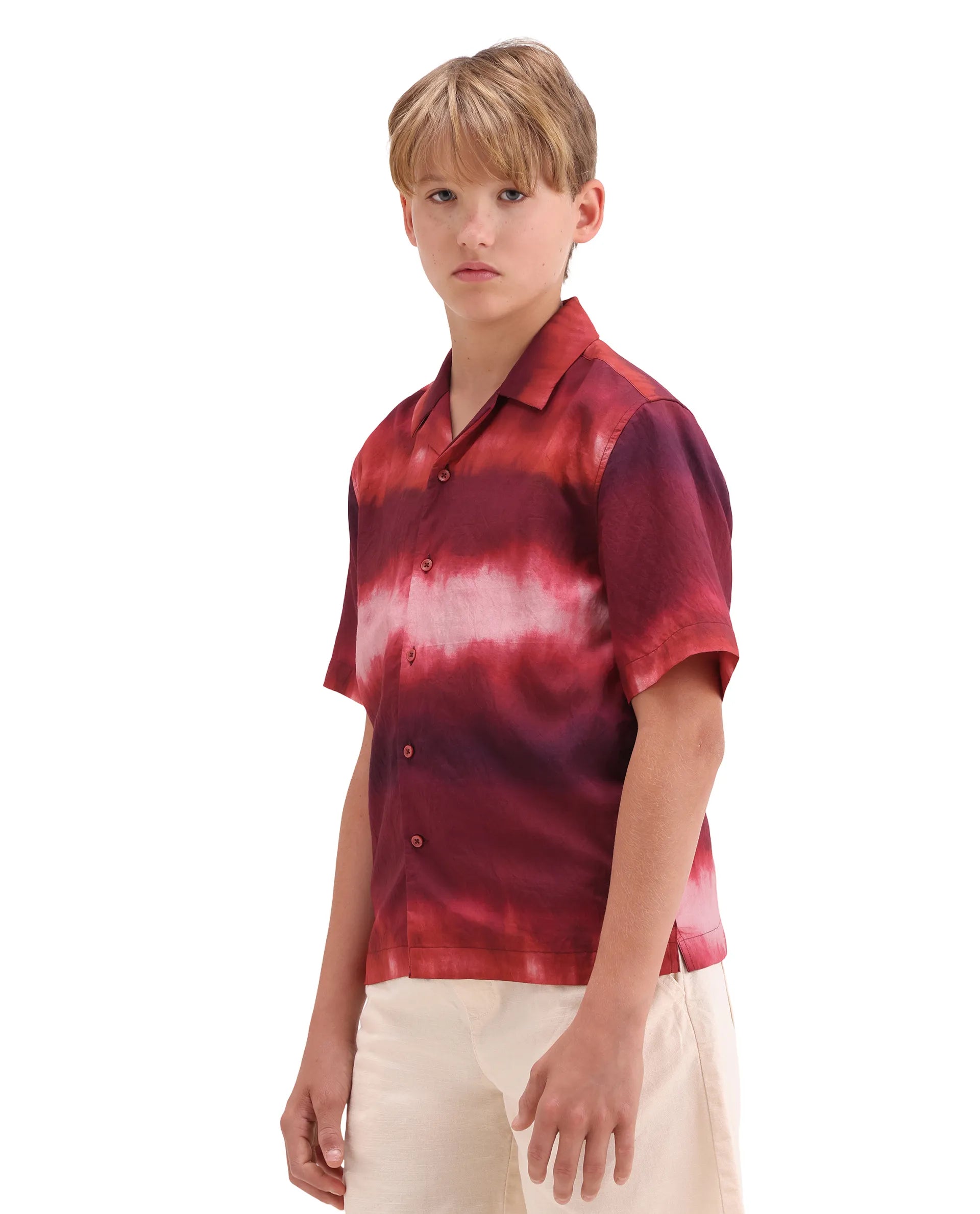 Rare Ones Kids Polar Red Viscose Blend Button Closure Boxy Fit Shirt