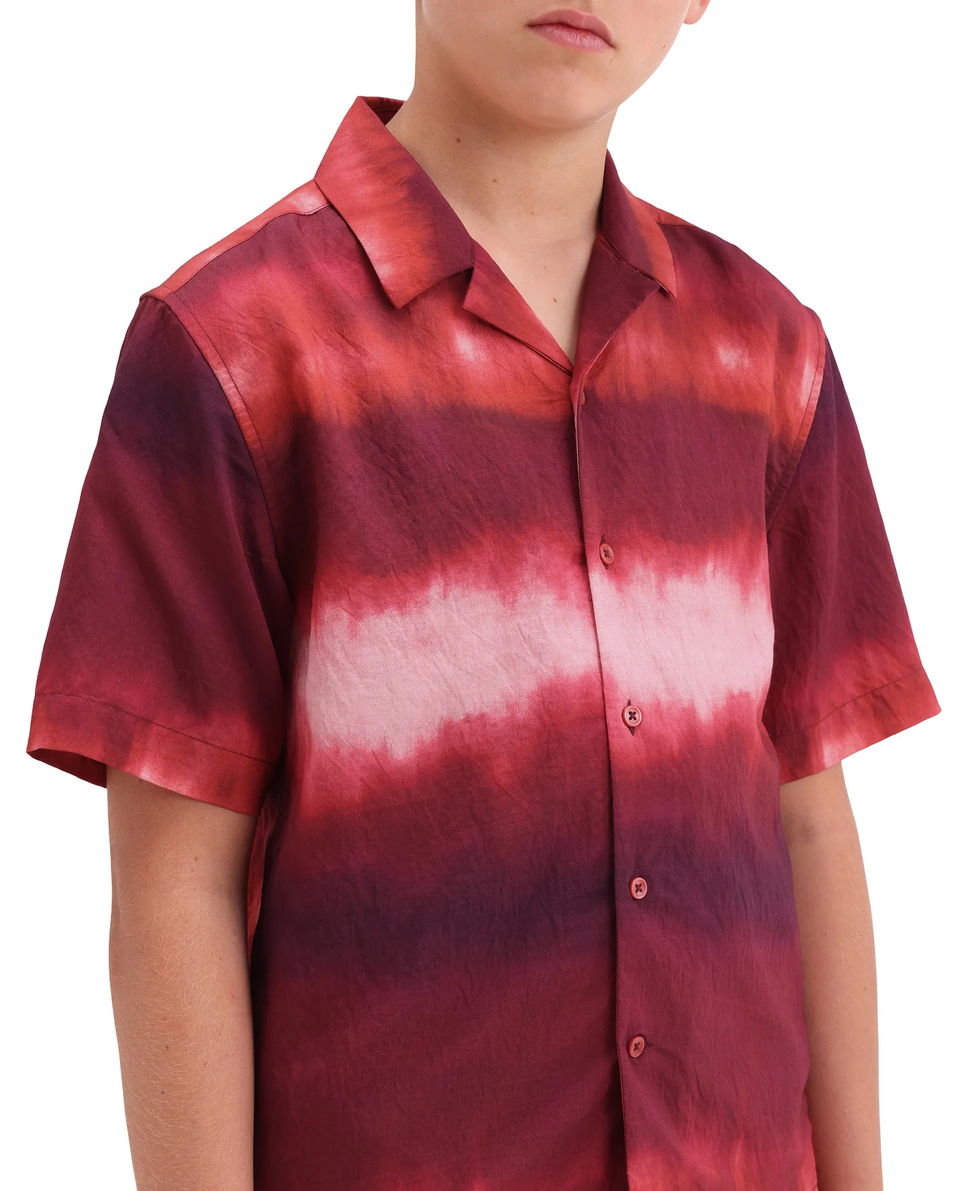 Rare Ones Kids Polar Red Viscose Blend Button Closure Boxy Fit Shirt
