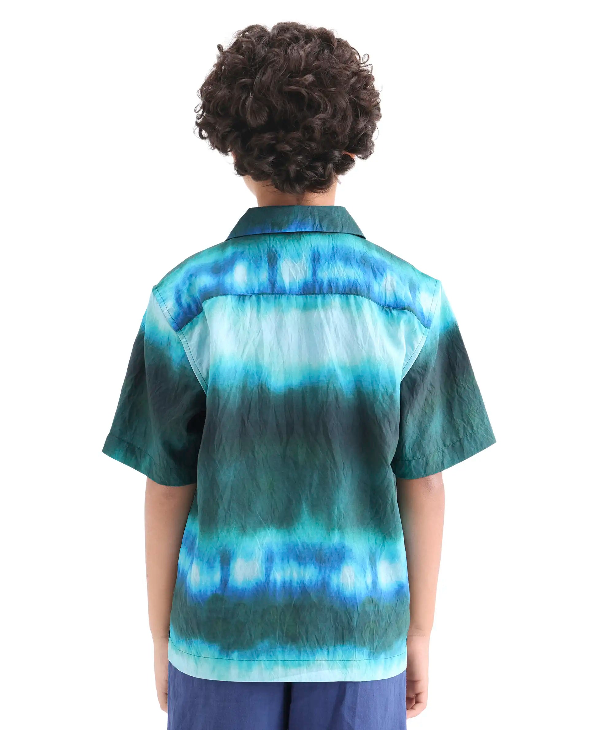 Rare Ones Kids Polar Green Viscose Blend Button Closure Boxy Fit Shirt