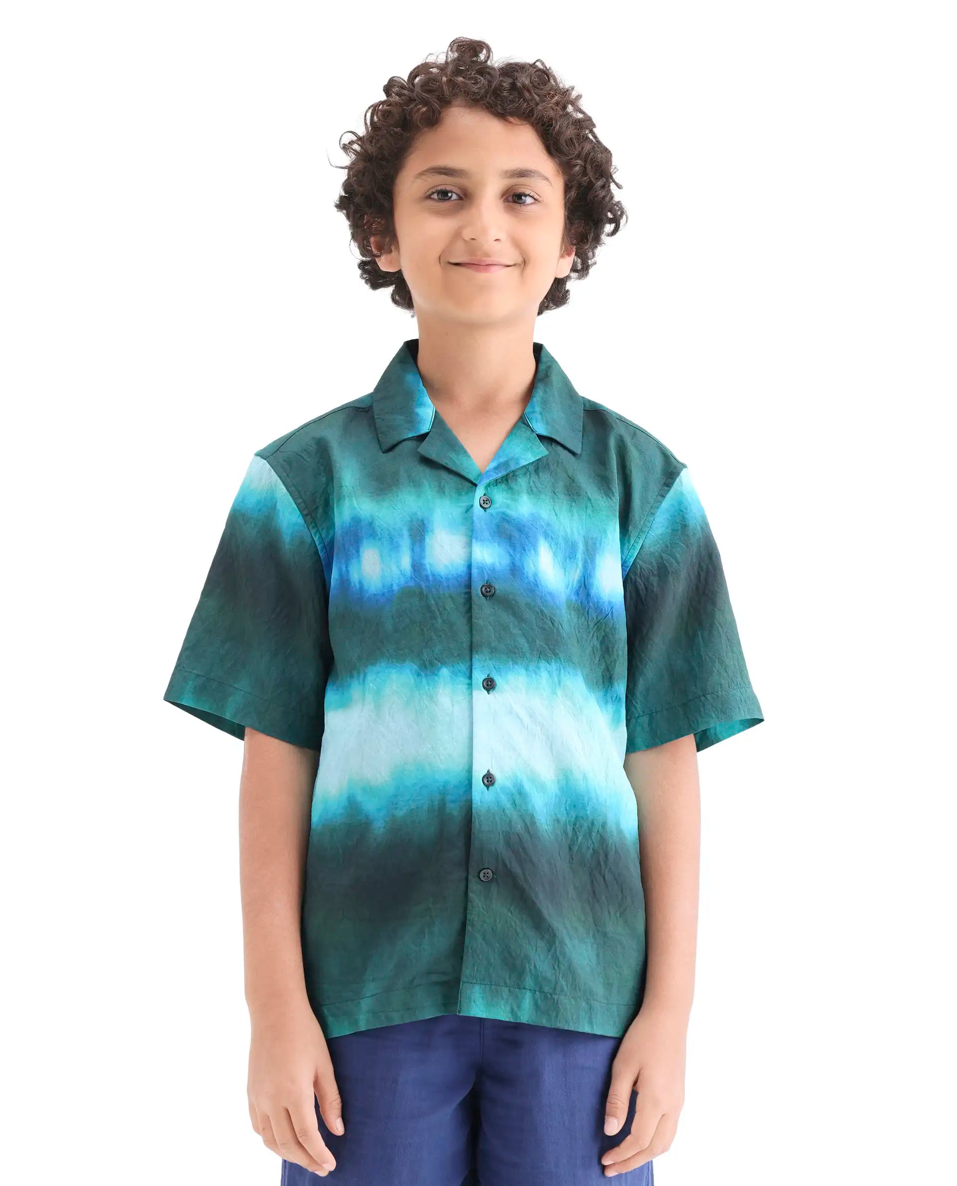Rare Ones Kids Polar Green Viscose Blend Button Closure Boxy Fit Shirt