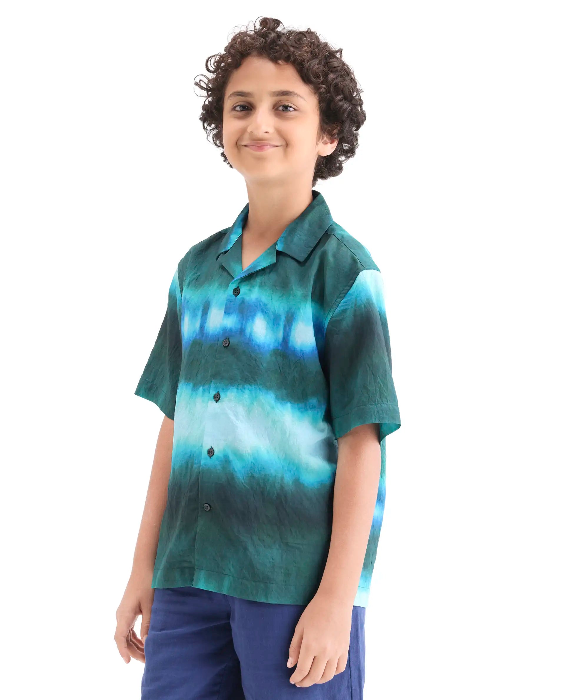 Rare Ones Kids Polar Green Viscose Blend Button Closure Boxy Fit Shirt