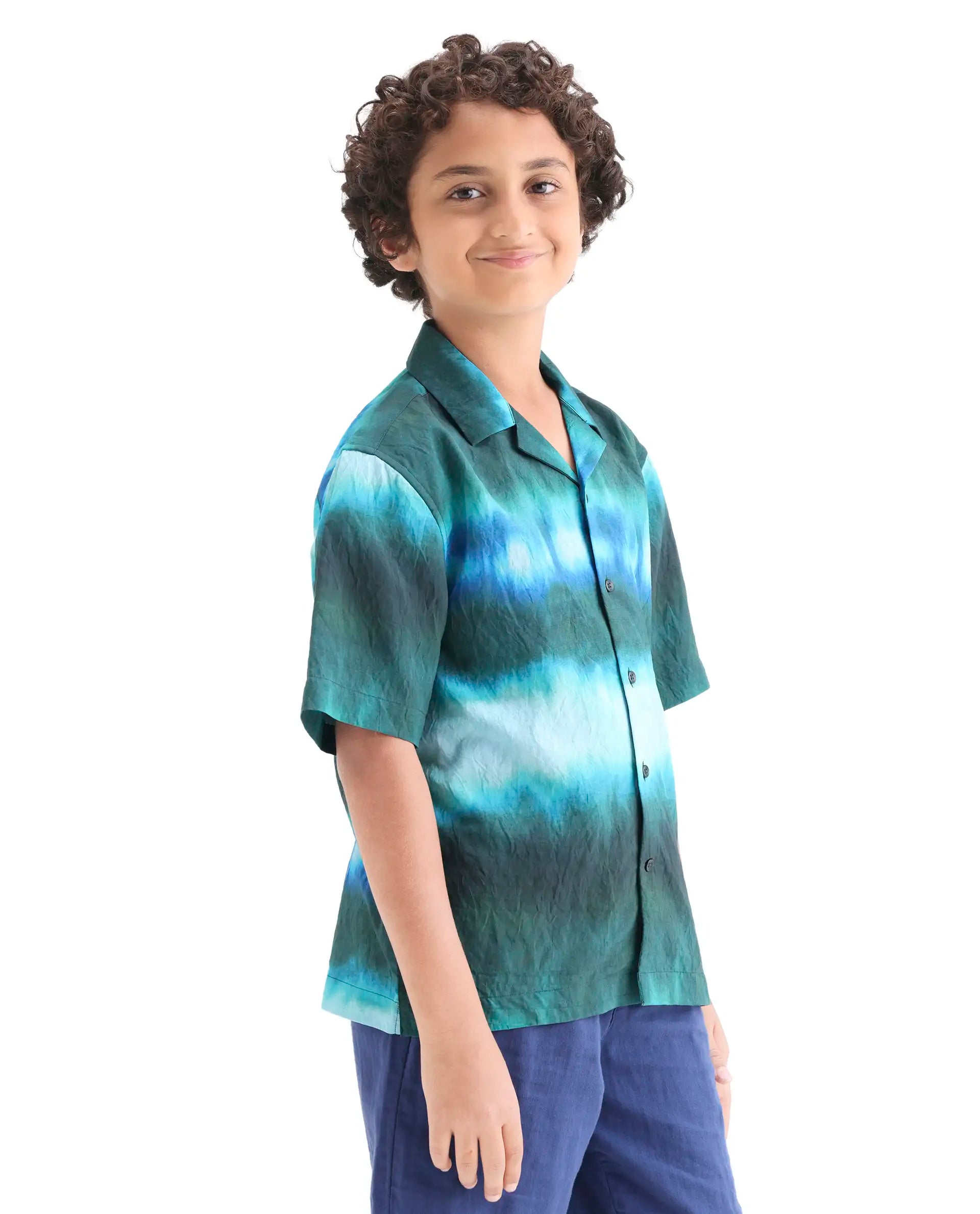 Rare Ones Kids Polar Green Viscose Blend Button Closure Boxy Fit Shirt