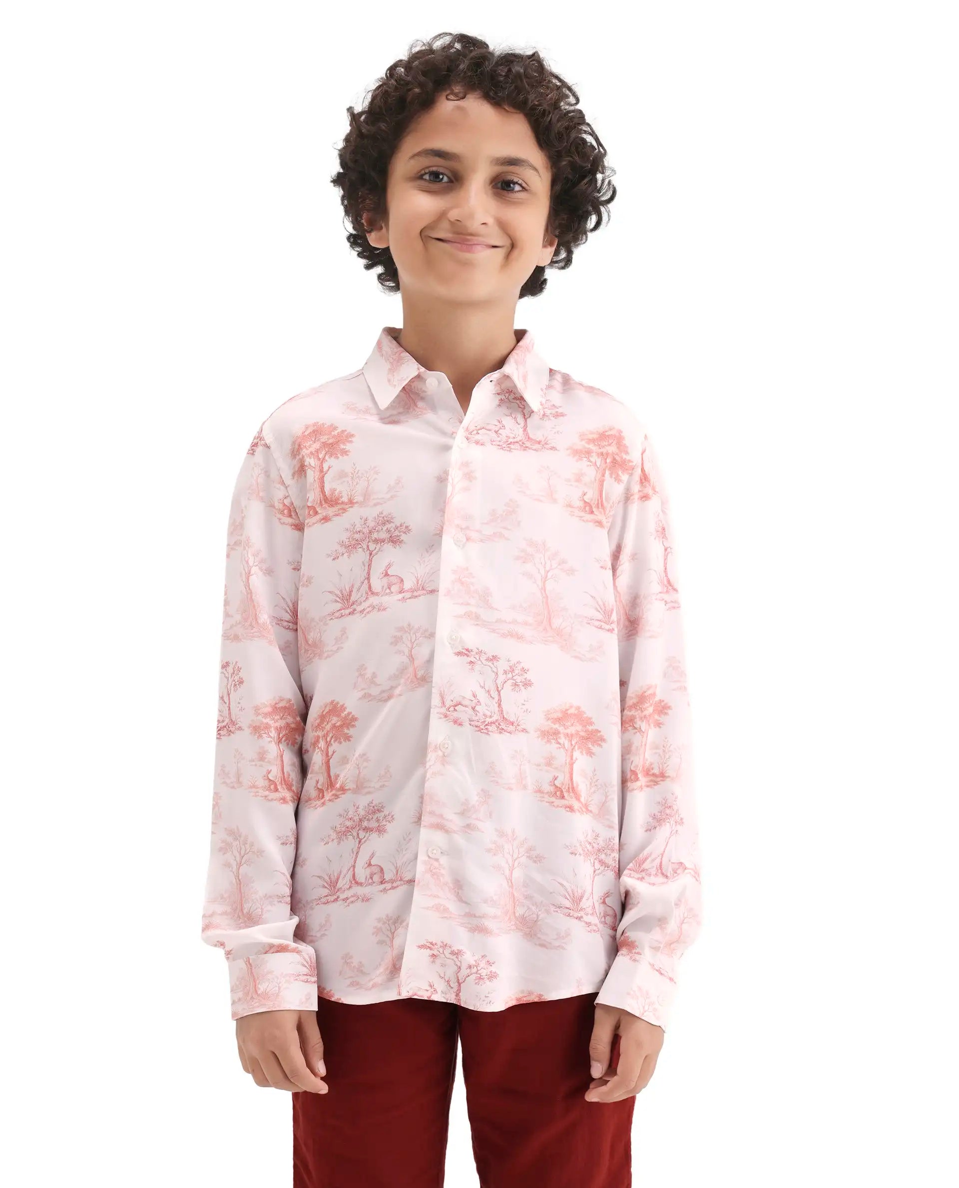 Rare Ones Kids Toile-S Rust Viscose Button Closure Regular Fit Shirt