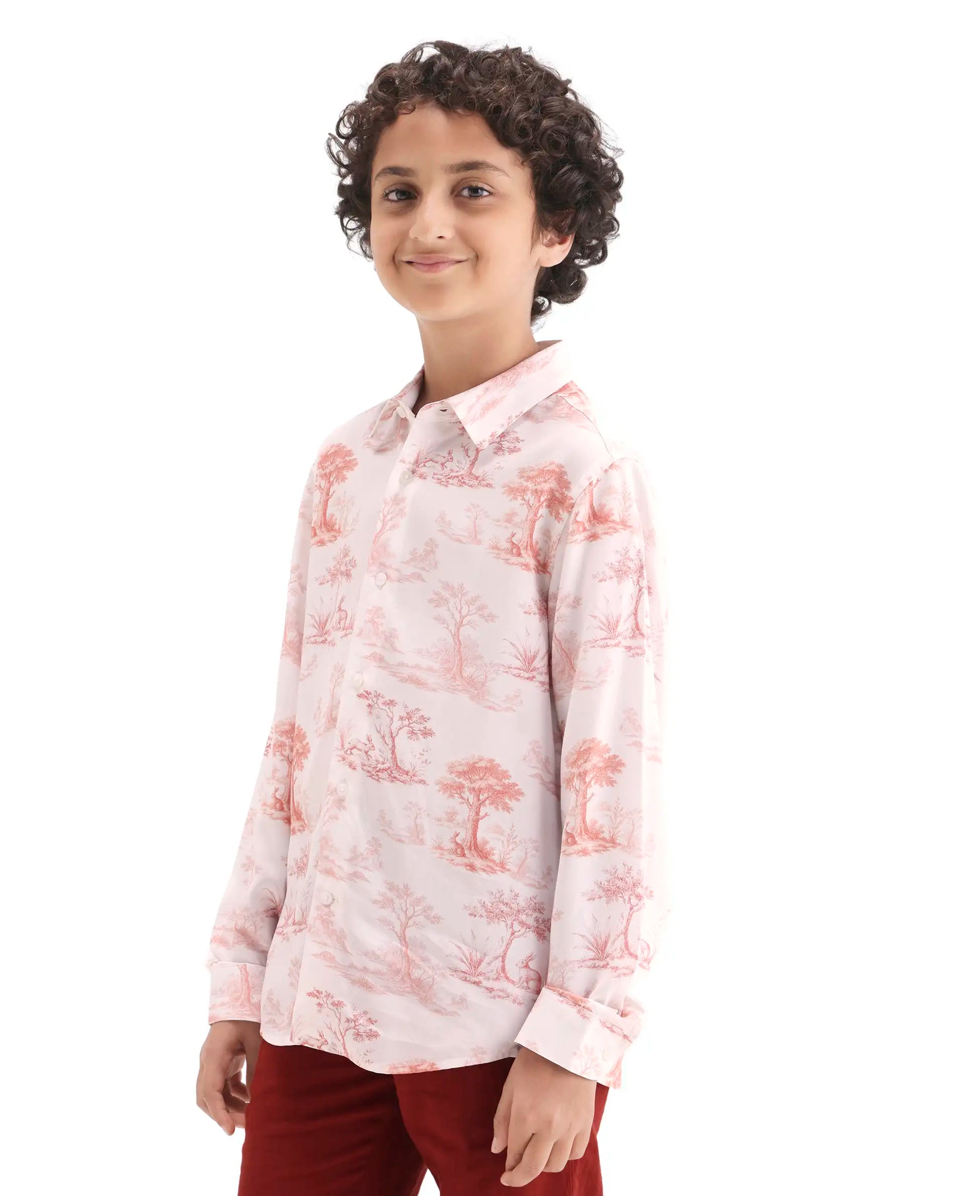 Rare Ones Kids Toile-S Rust Viscose Button Closure Regular Fit Shirt