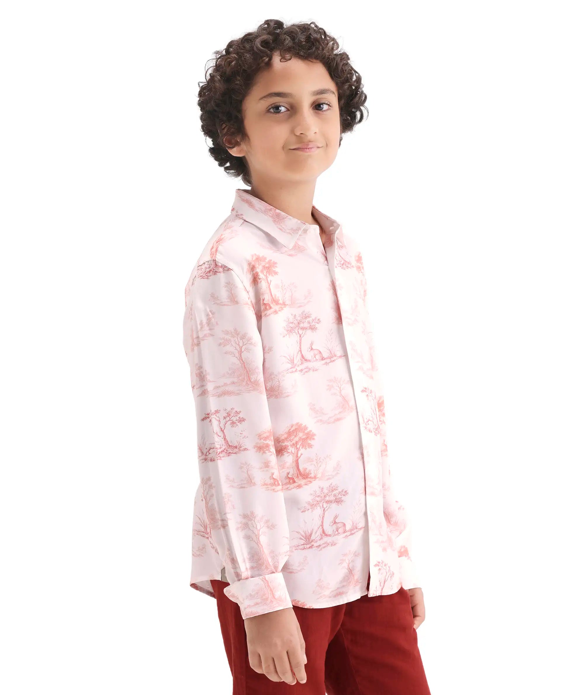 Rare Ones Kids Toile-S Rust Viscose Button Closure Regular Fit Shirt