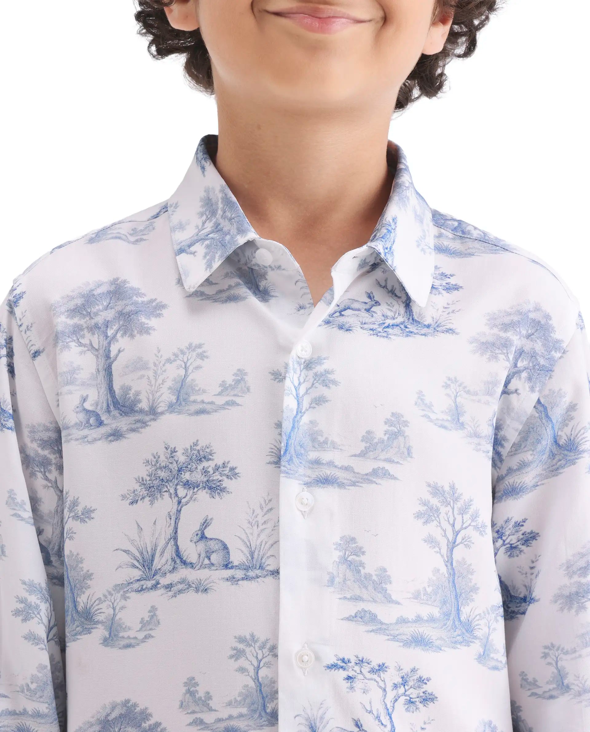 Rare Ones Kids Toile-S Blue Viscose Button Closure Regular Fit Shirt