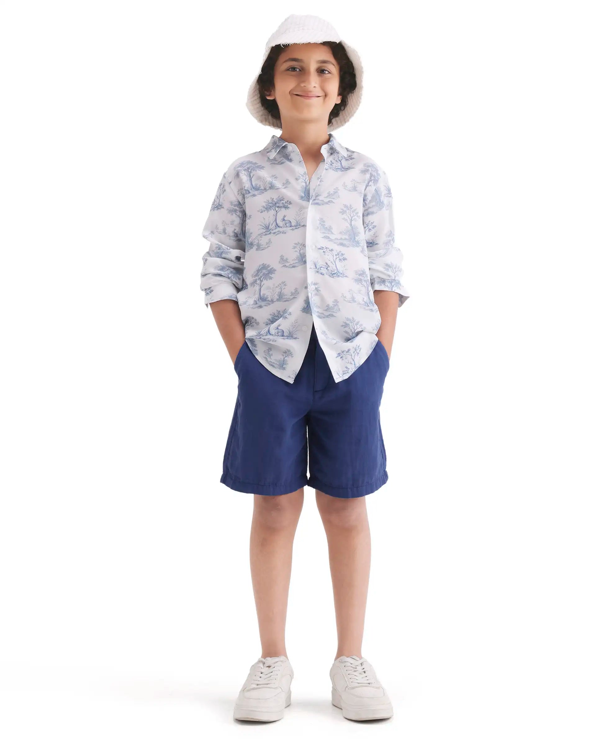 Rare Ones Kids Toile-S Blue Viscose Button Closure Regular Fit Shirt