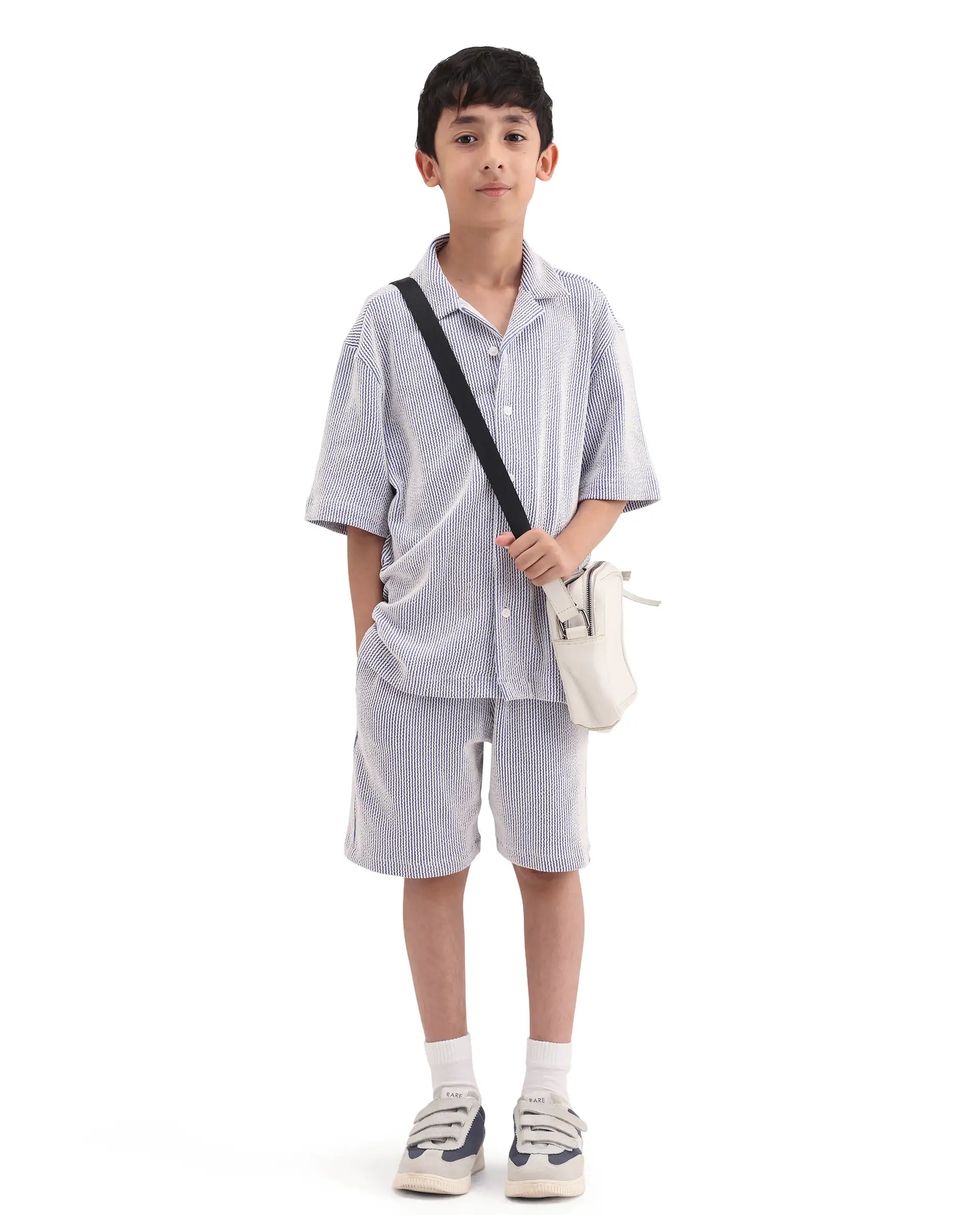Rare Ones Kids John26-S Blue Cotton Blend Button Closure Regular Fit Shirt
