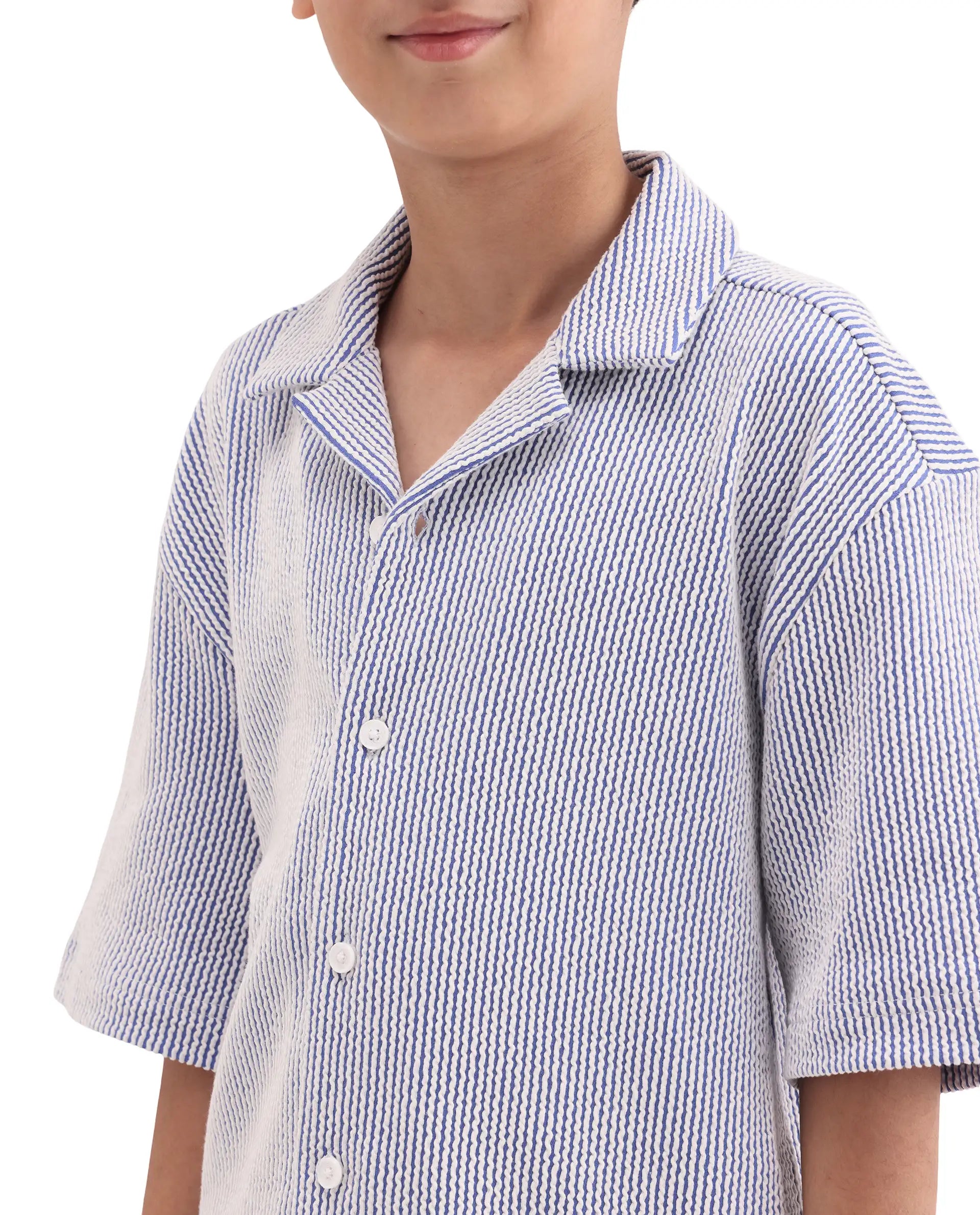 Rare Ones Kids John26-S Blue Cotton Blend Button Closure Regular Fit Shirt